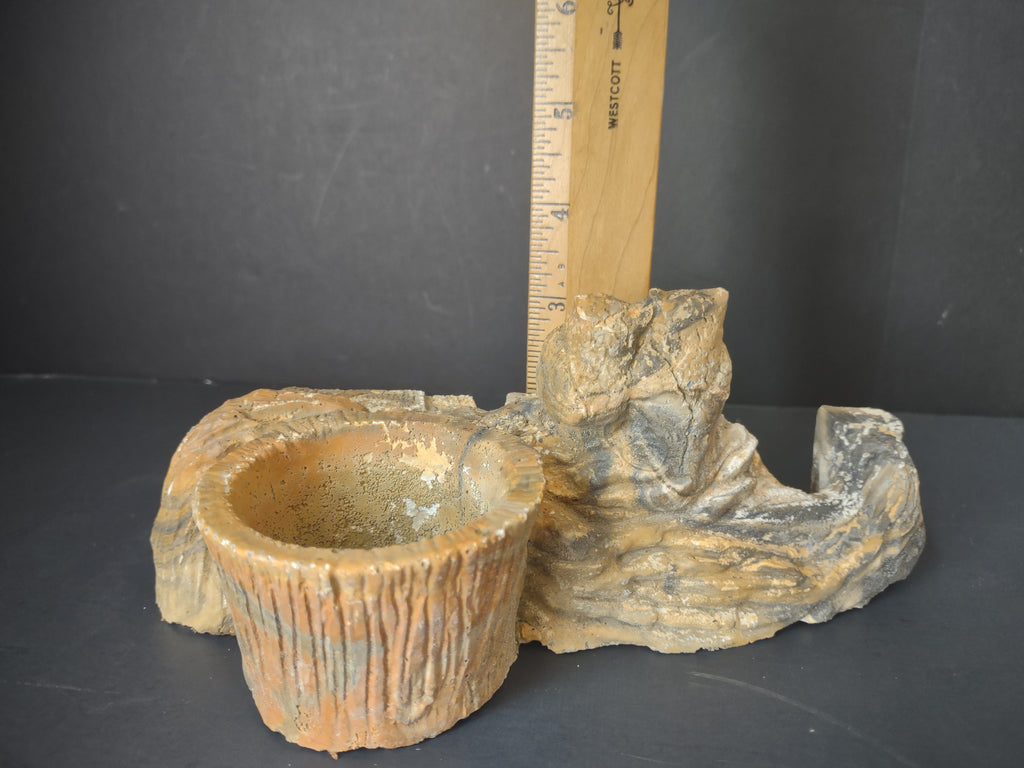 Vintage Soapstone Carved Owls Love Candle Holder Brown & Gray Figurine [6629]