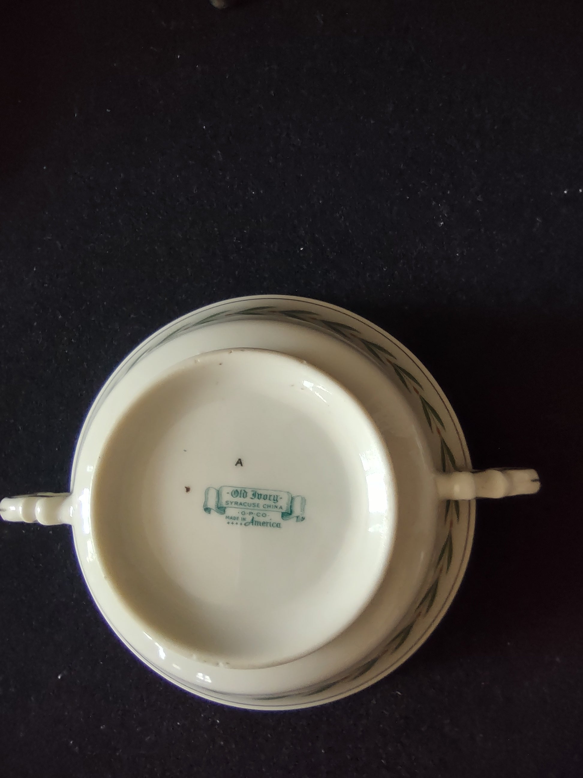 Vintage Syracuse China Old Ivory Bullion Soup Cup & Saucer Set of 2 [6599]