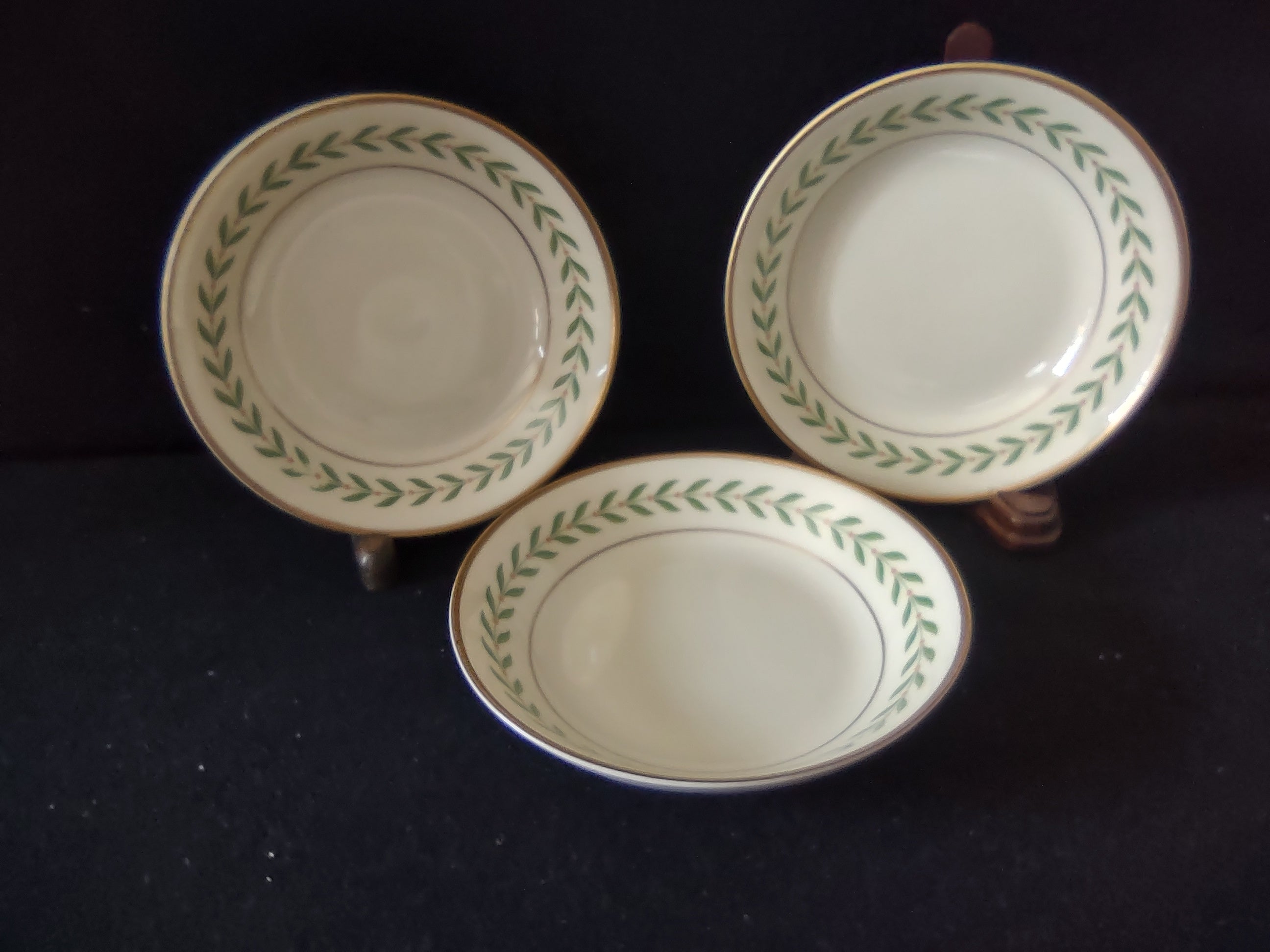 Vintage Syracuse China Old Ivory Green Laurel Berry Bowls Set of 3 [6600]