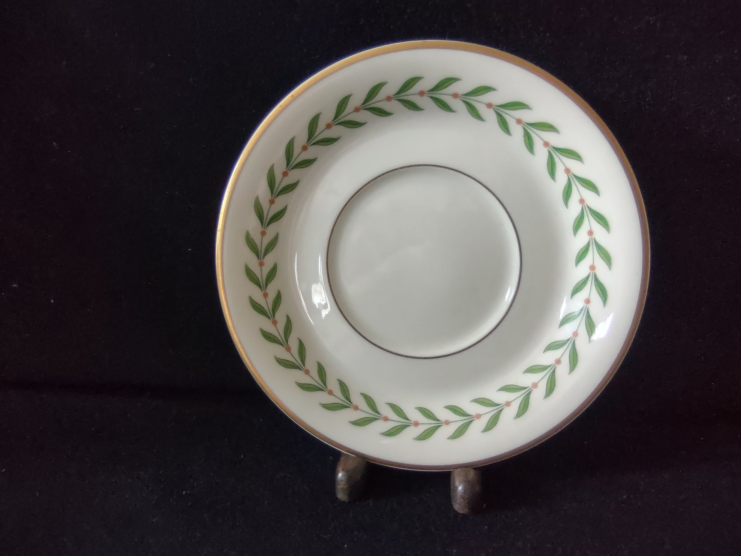 Vintage Syracuse China Old Ivory Bullion Bowl Saucer Green Laurel Gold [6601]