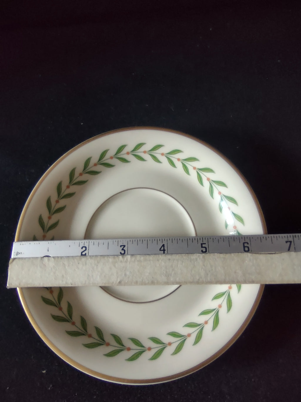 Vintage Syracuse China Old Ivory Bullion Bowl Saucer Green Laurel Gold [6601]
