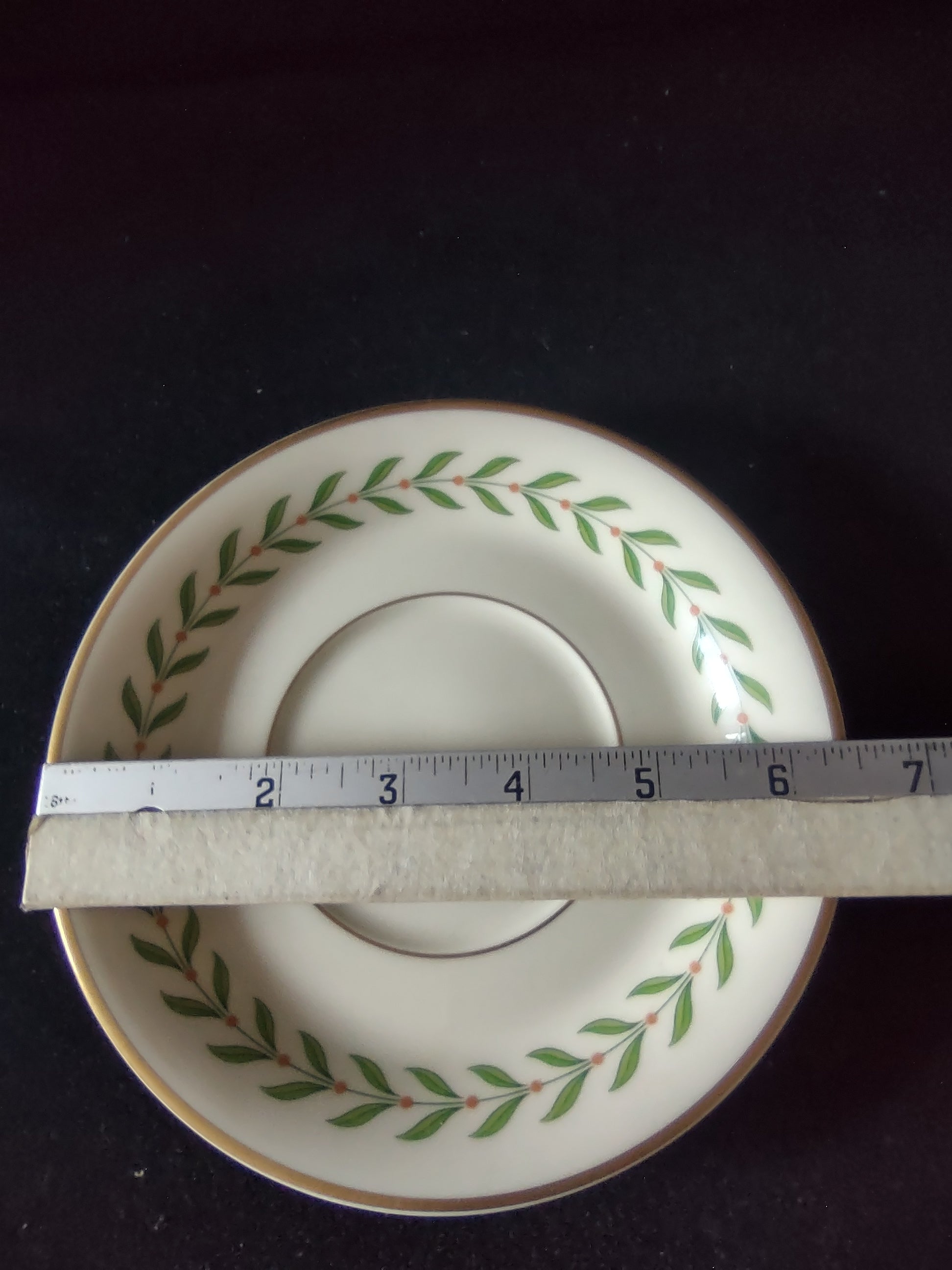 Vintage Syracuse China Old Ivory Bullion Bowl Saucer Green Laurel Gold [6601]