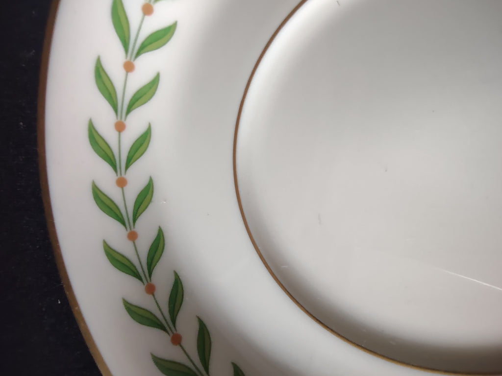 Vintage Syracuse China Old Ivory Bullion Bowl Saucer Green Laurel Gold [6601]