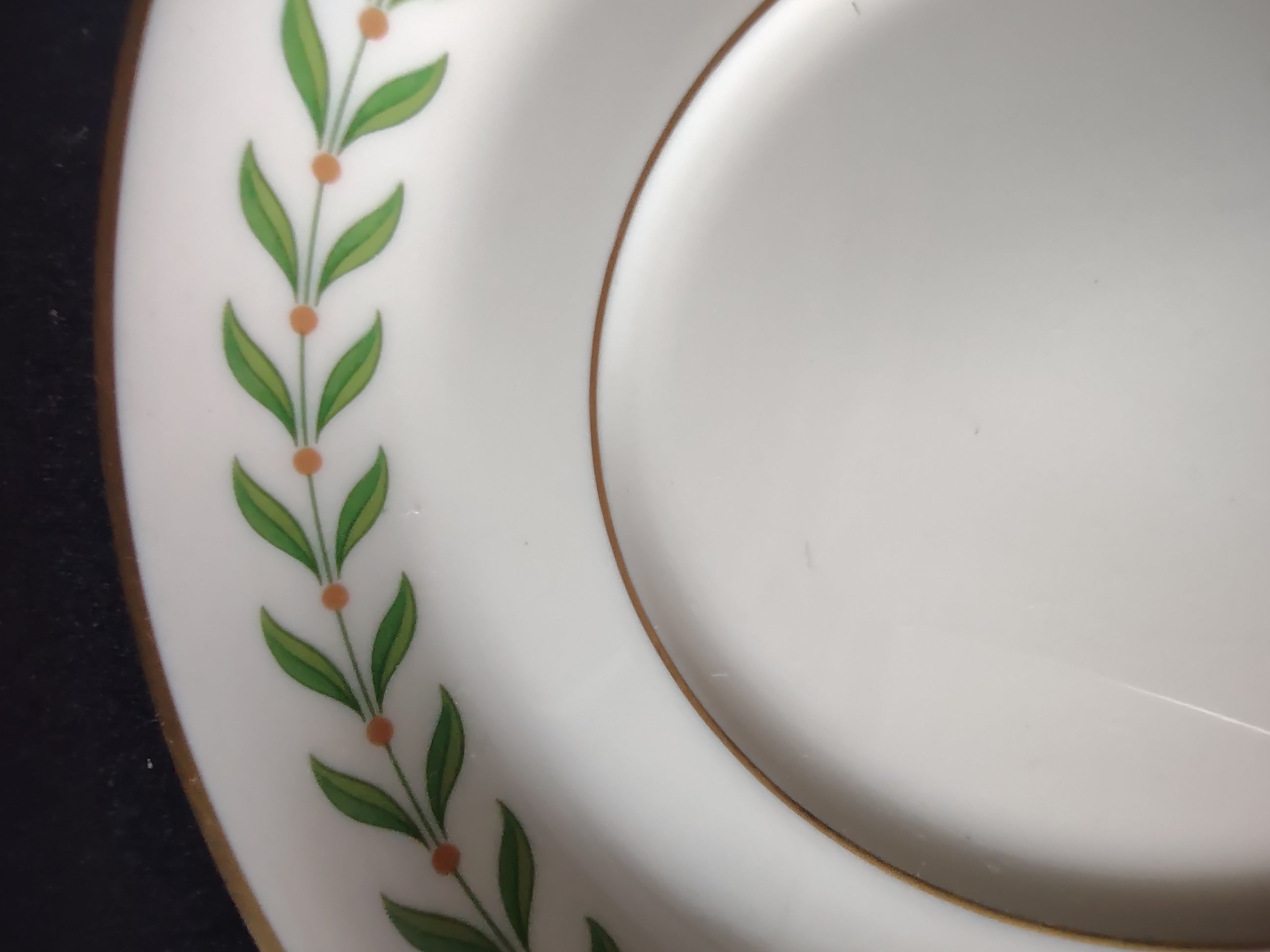 Vintage Syracuse China Old Ivory Bullion Bowl Saucer Green Laurel Gold [6601]