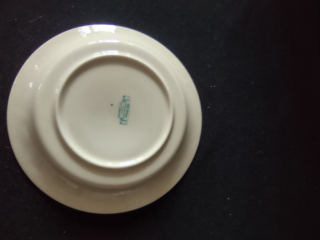 Vintage Syracuse China Old Ivory Bullion Bowl Saucer Green Laurel Gold [6601]