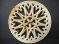 Vintage Cast Iron Enamel Trivet Off-White Openwork Snowflake Hearts Round 7" [6627]