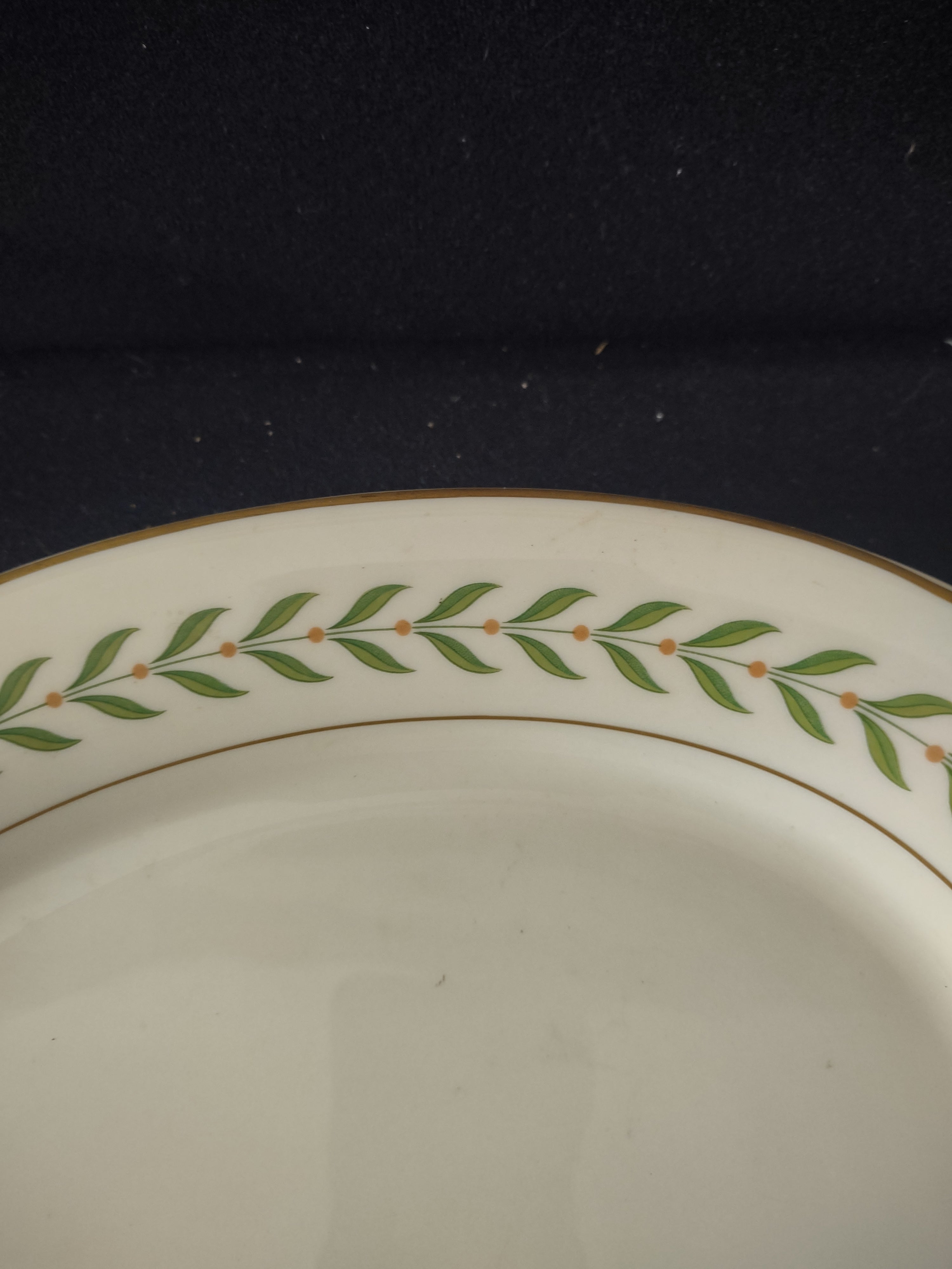 Vintage Old Ivory USA Oval Platter Green Laurel Gold Trim Scalloped [6605]
