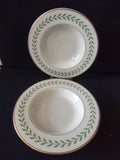 Vintage Syracuse China Green Laurel Gold Rim Rimmed Soup Bowls Set of 2 [6606]