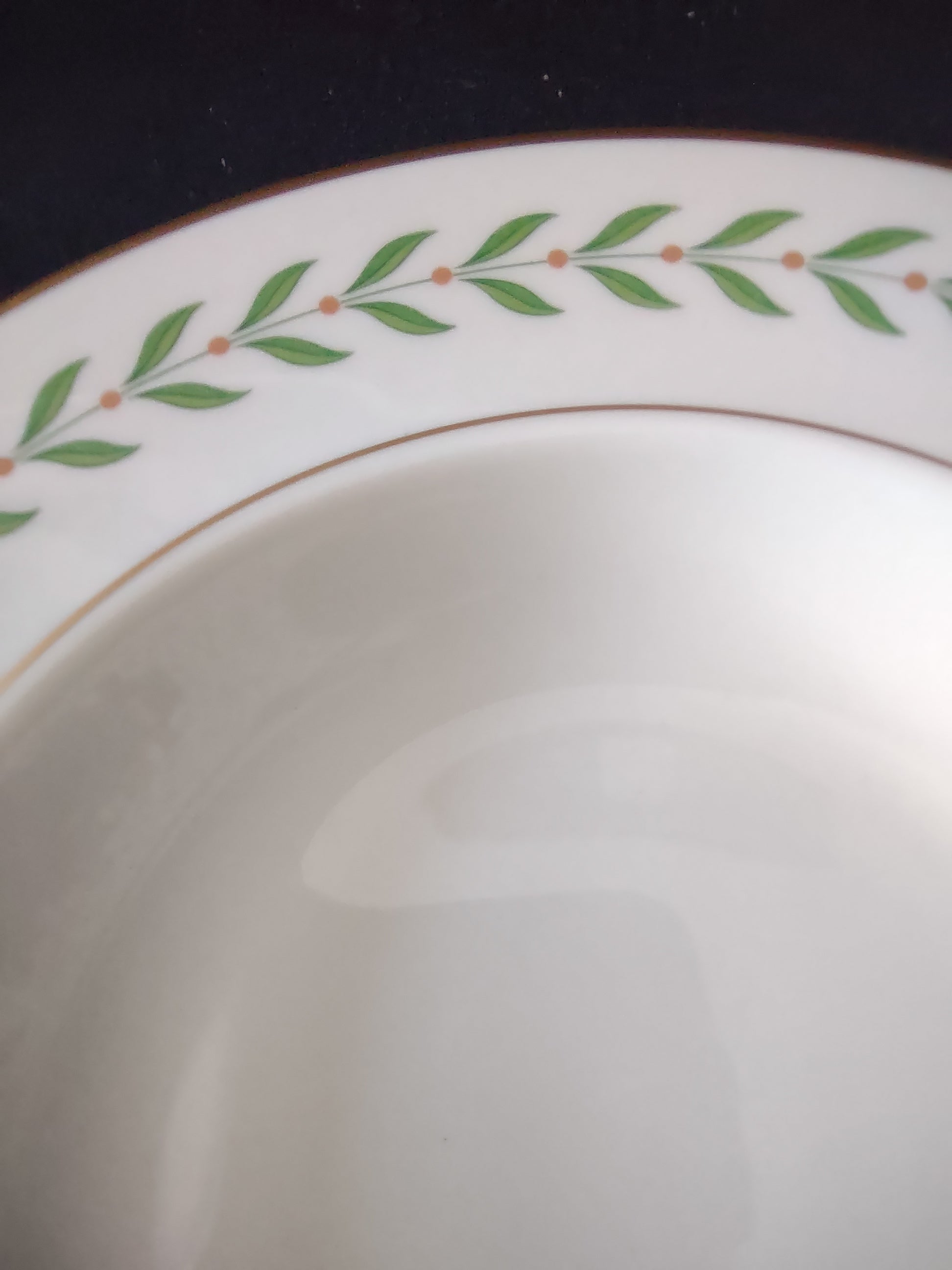 Vintage Syracuse China Green Laurel Gold Rim Rimmed Soup Bowls Set of 2 [6606]