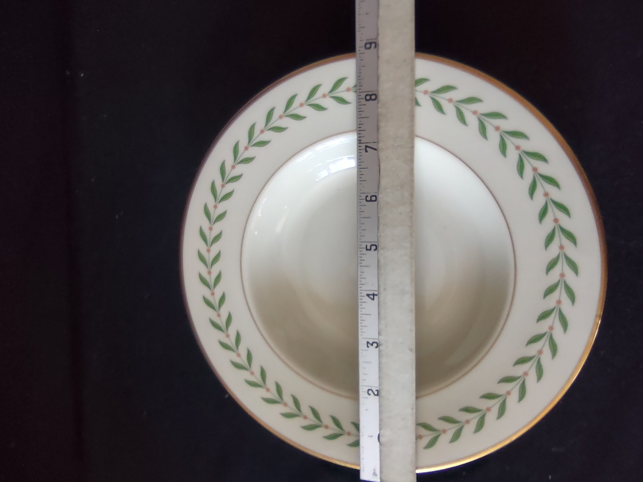 Vintage Syracuse China Green Laurel Gold Rim Rimmed Soup Bowls Set of 2 [6606]