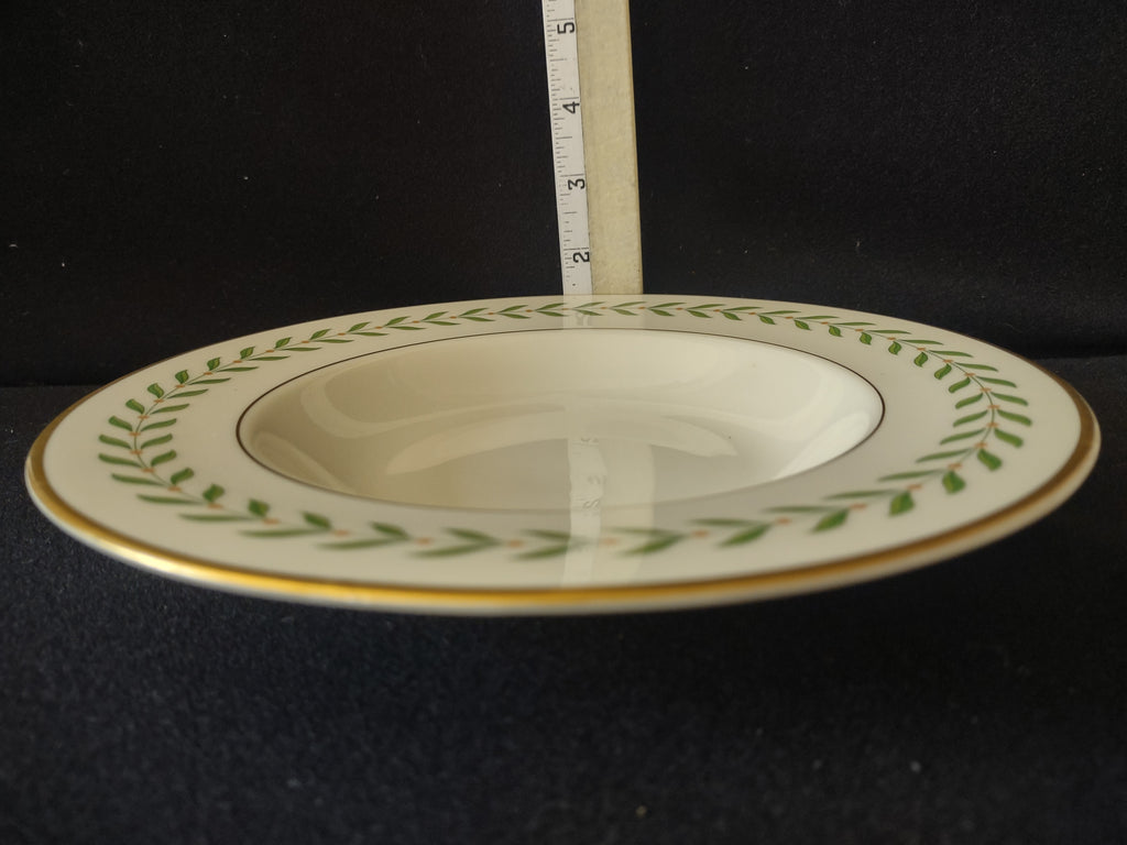 Vintage Syracuse China Green Laurel Gold Rim Rimmed Soup Bowls Set of 2 [6606]