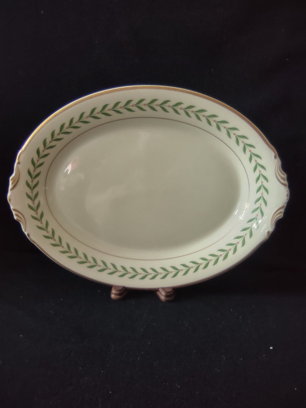 Vintage Syracuse China Old Ivory Green & Peach Laurel Oval Platter 12" [6607]