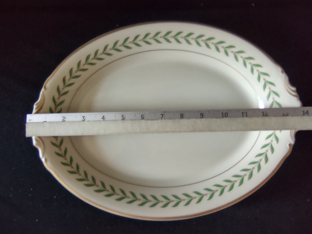 Vintage Syracuse China Old Ivory Green & Peach Laurel Oval Platter 12" [6607]