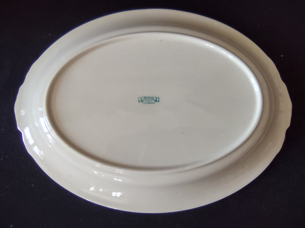 Vintage Syracuse China Old Ivory Green & Peach Laurel Oval Platter 12" [6607]