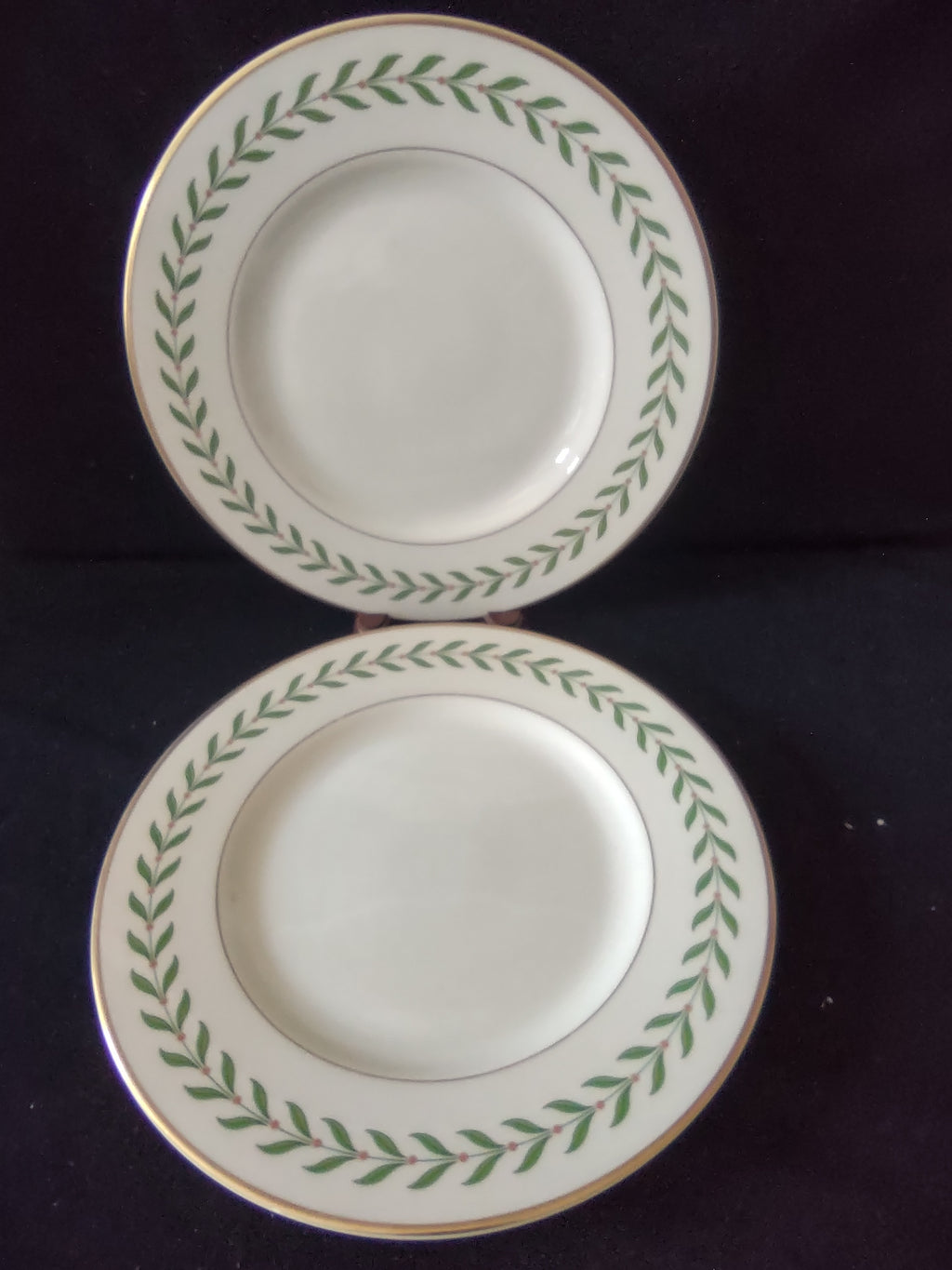 Vintage Syracuse China Old Ivory Greenwood 10.25" Plates Set of 2 Gold Trim [6612]