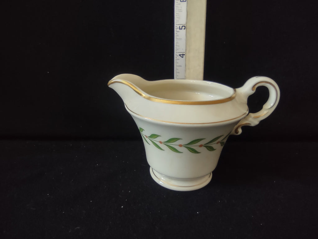 Vintage Syracuse China Old Ivory Greenwood Sugar Bowl & Creamer Gold Trim [6611]