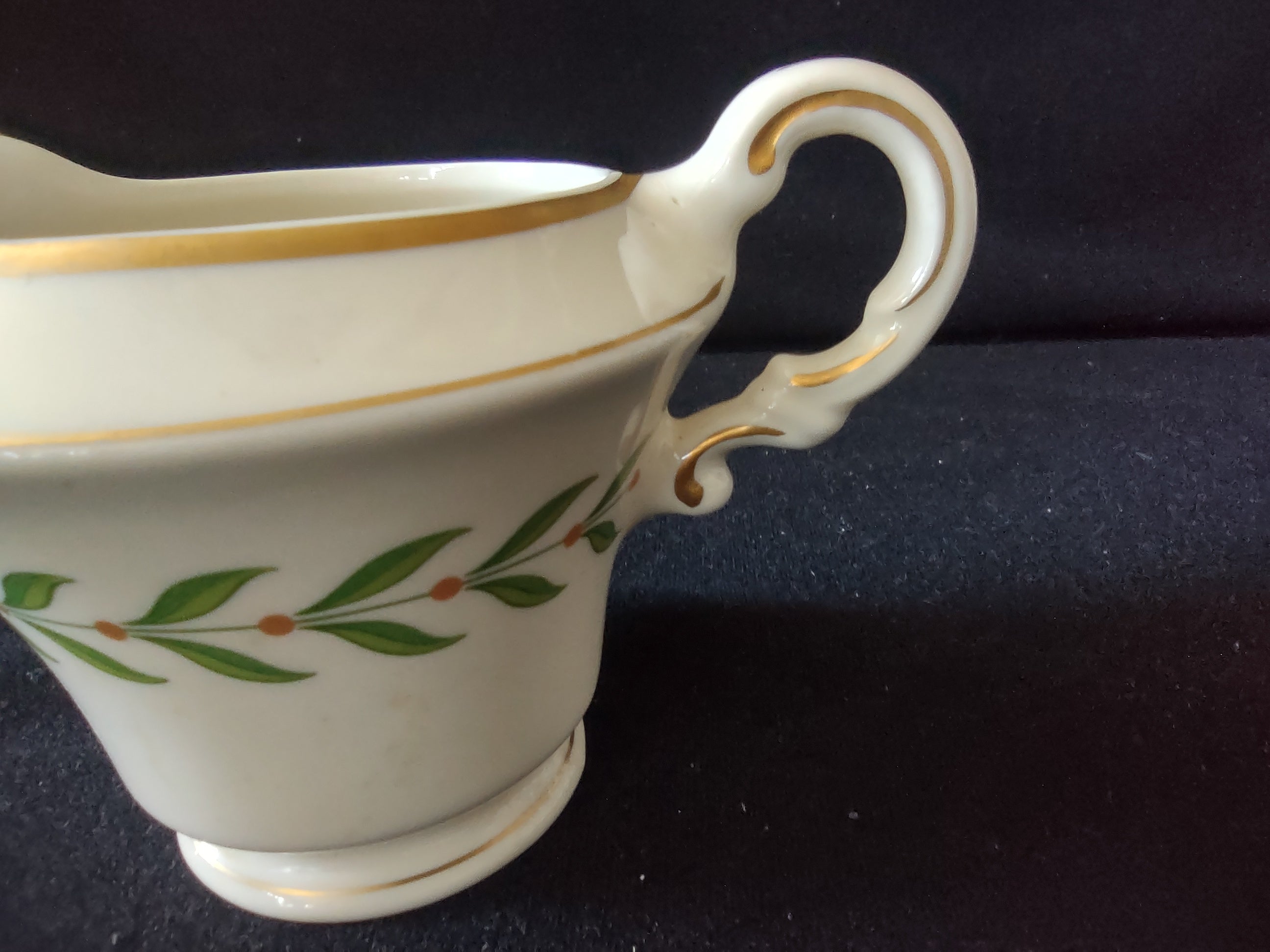 Vintage Syracuse China Old Ivory Greenwood Sugar Bowl & Creamer Gold Trim [6611]