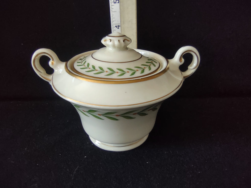 Vintage Syracuse China Old Ivory Greenwood Sugar Bowl & Creamer Gold Trim [6611]