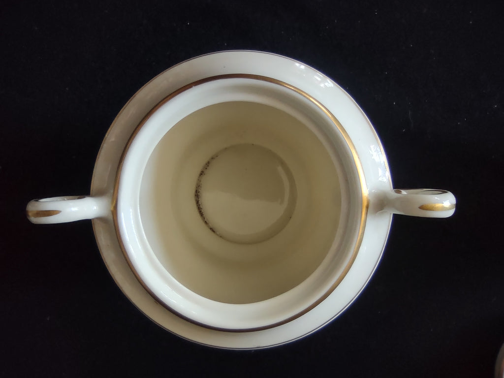 Vintage Syracuse China Old Ivory Greenwood Sugar Bowl & Creamer Gold Trim [6611]