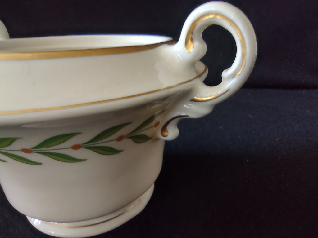 Vintage Syracuse China Old Ivory Greenwood Sugar Bowl & Creamer Gold Trim [6611]