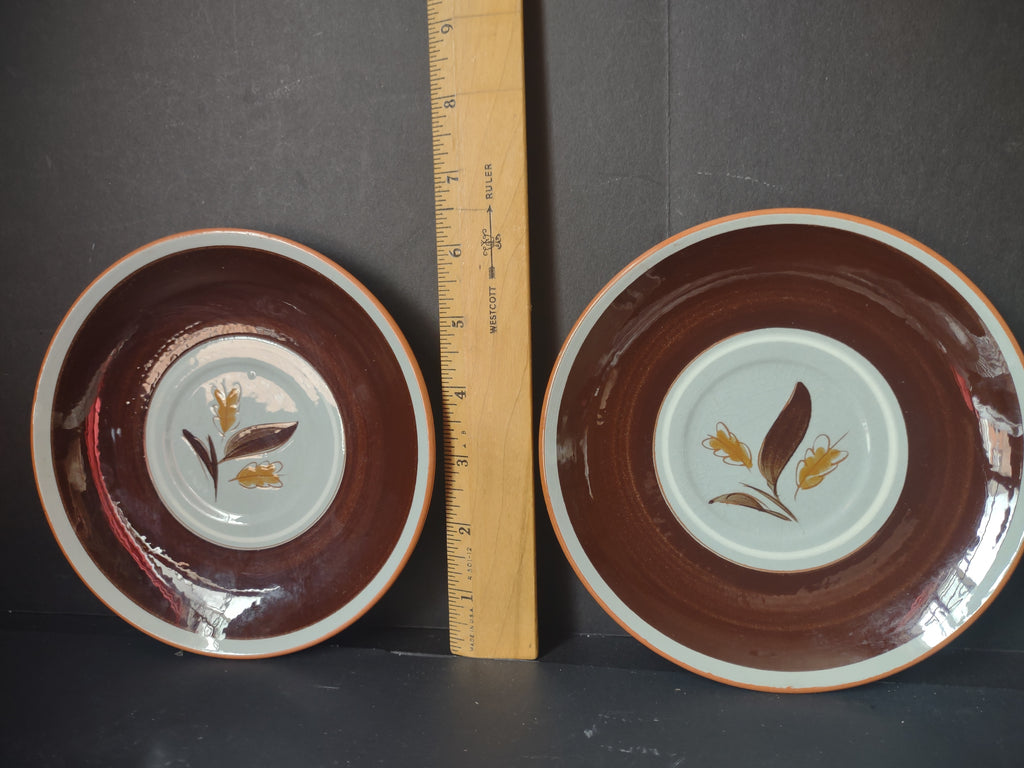 Vintage Stangl Golden Harvest Saucers Set of 2 Brown & Cream Leaf [6623]