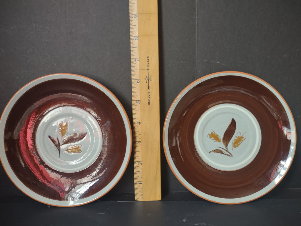 Vintage Stangl Golden Harvest Saucers Set of 2 Brown & Cream Leaf [6623]