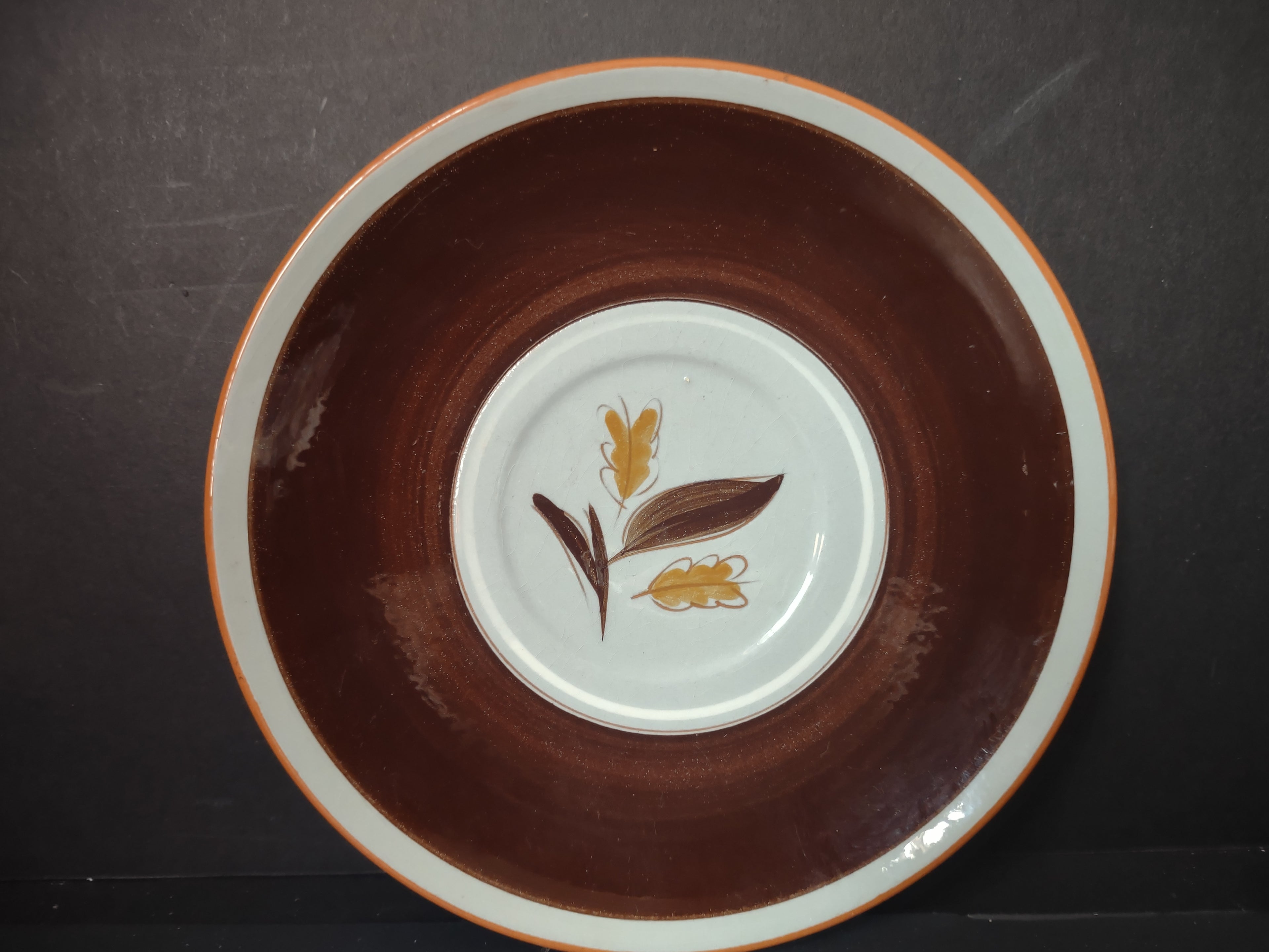 Vintage Stangl Golden Harvest Saucers Set of 2 Brown & Cream Leaf [6623]