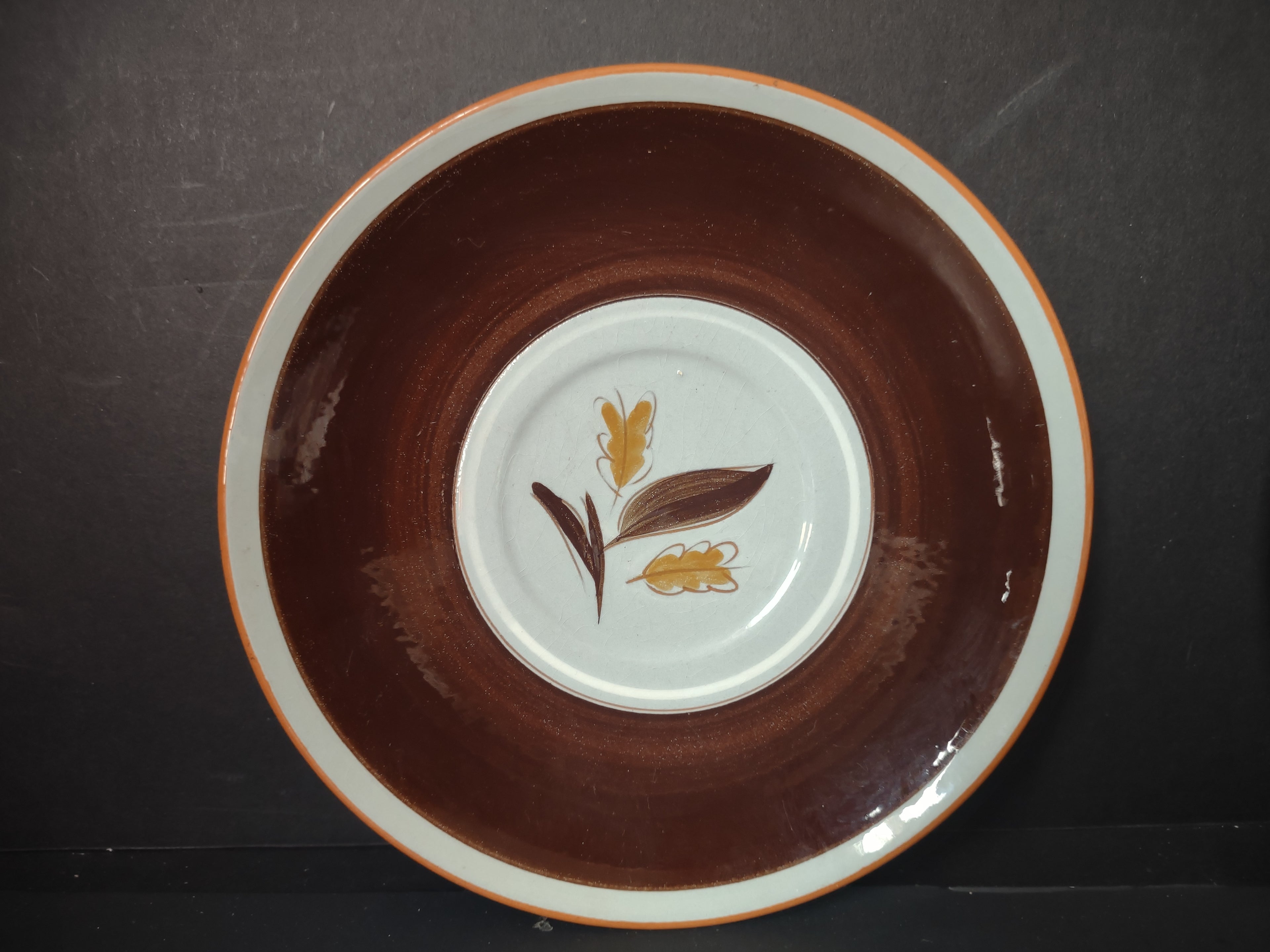 Vintage Stangl Golden Harvest Saucers Set of 2 Brown & Cream Leaf [6623]
