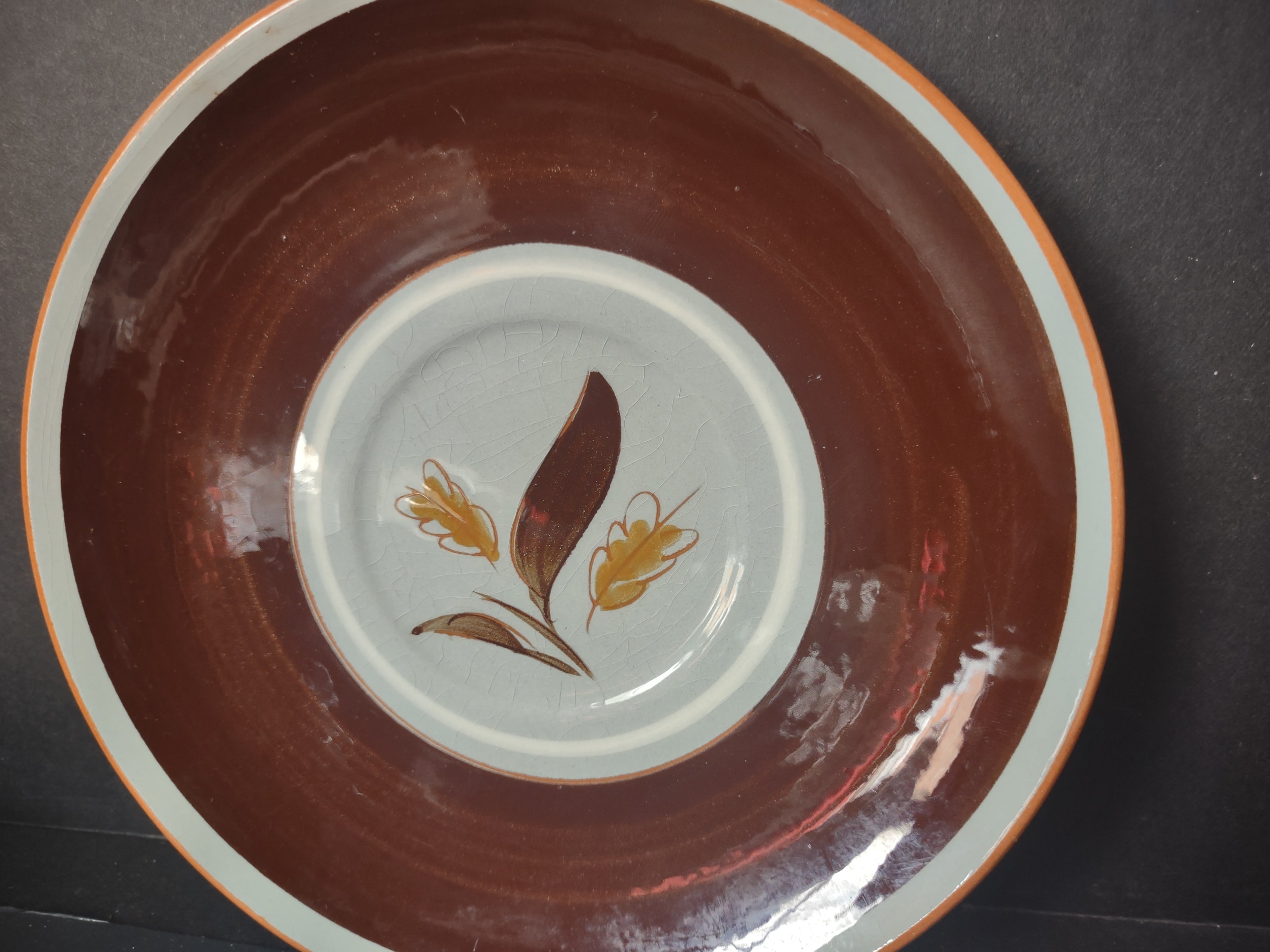 Vintage Stangl Golden Harvest Saucers Set of 2 Brown & Cream Leaf [6623]