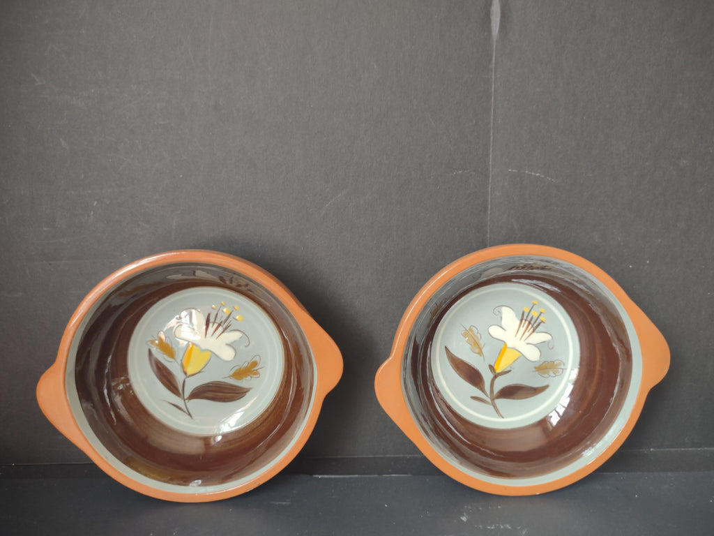 Vintage Stangl Golden Harvest Lug Soup Bowl Brown Set/2 [6622]