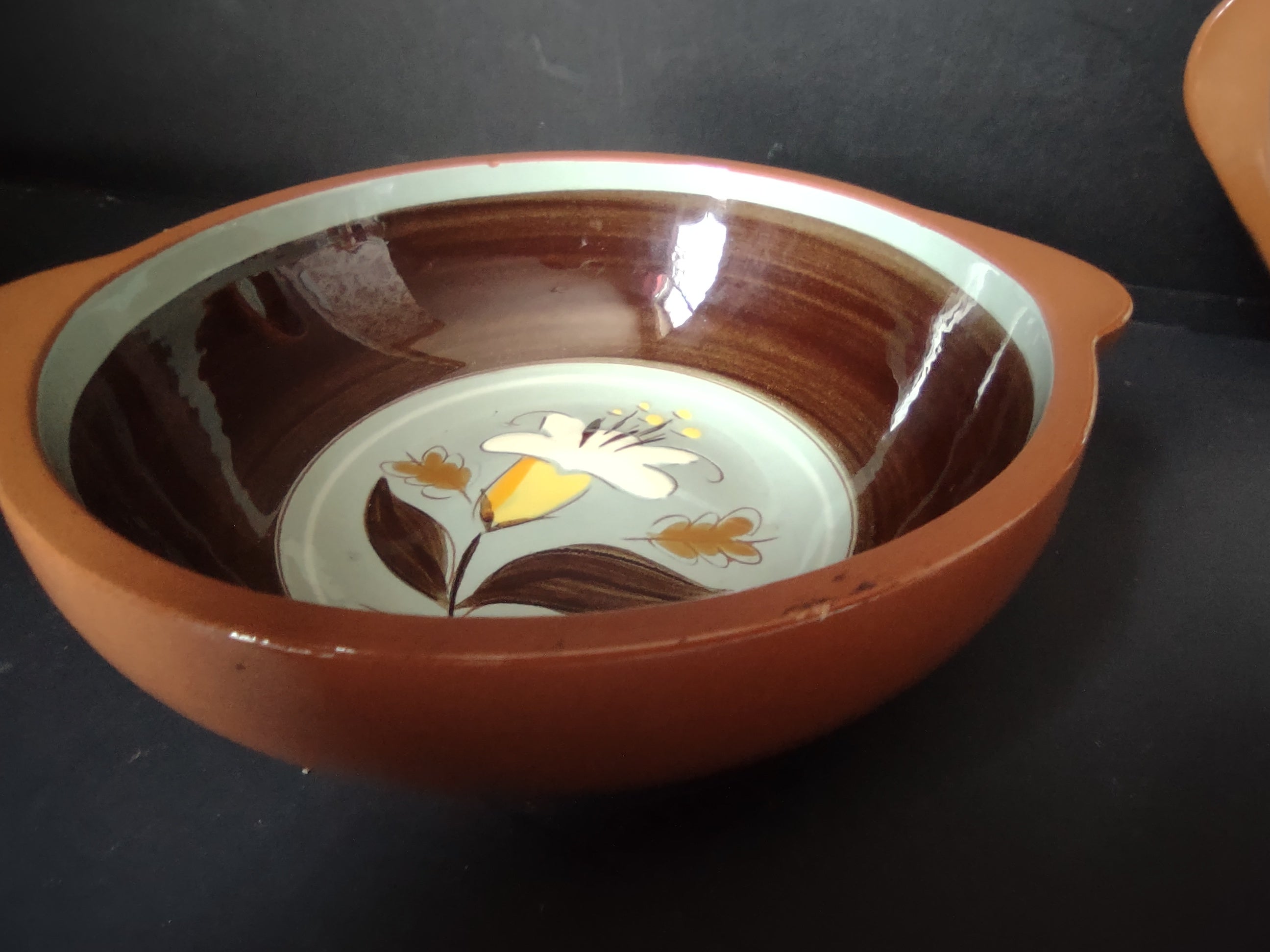 Vintage Stangl Golden Harvest Lug Soup Bowl Brown Set/2 [6622]