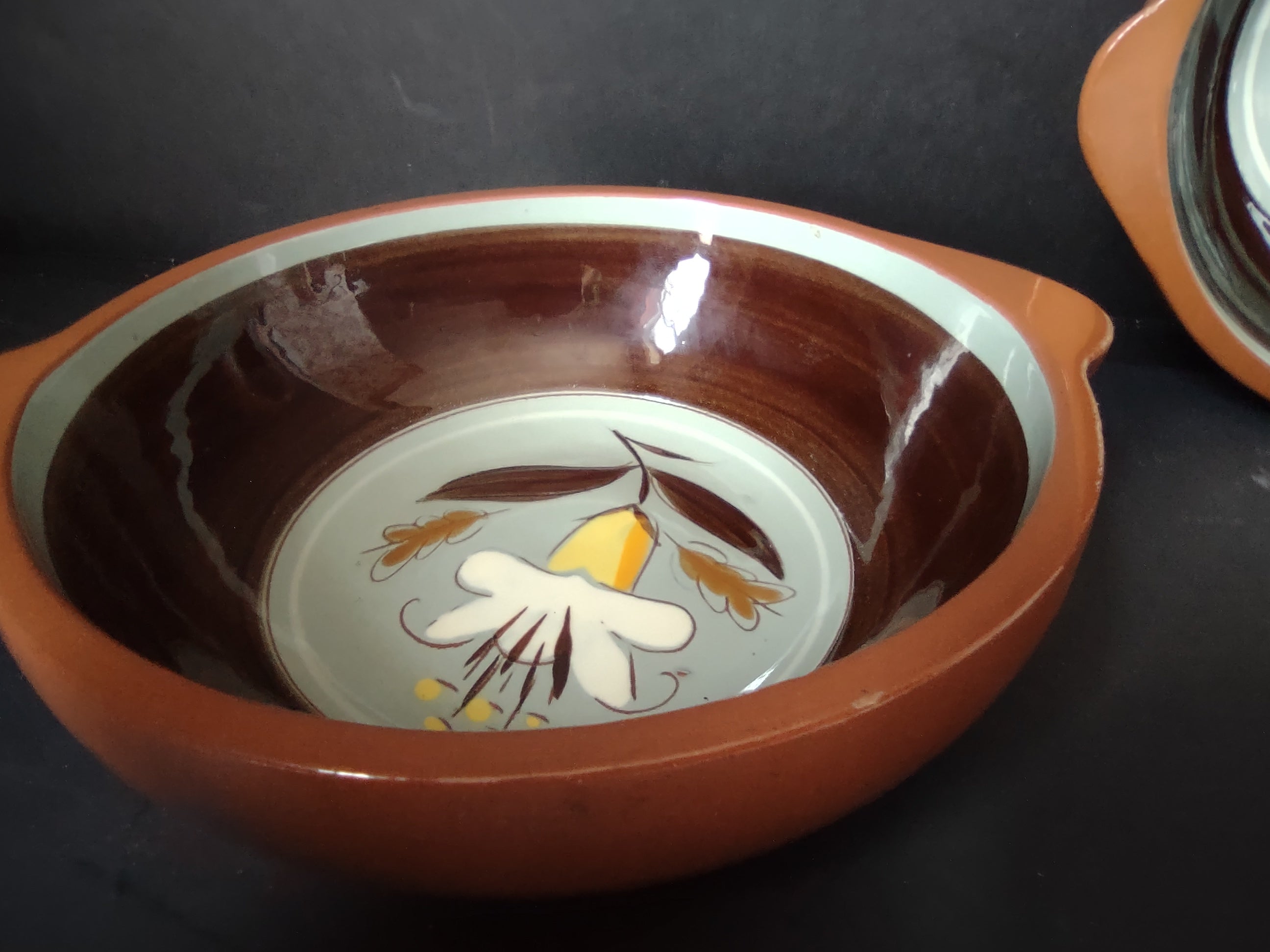 Vintage Stangl Golden Harvest Lug Soup Bowl Brown Set/2 [6622]