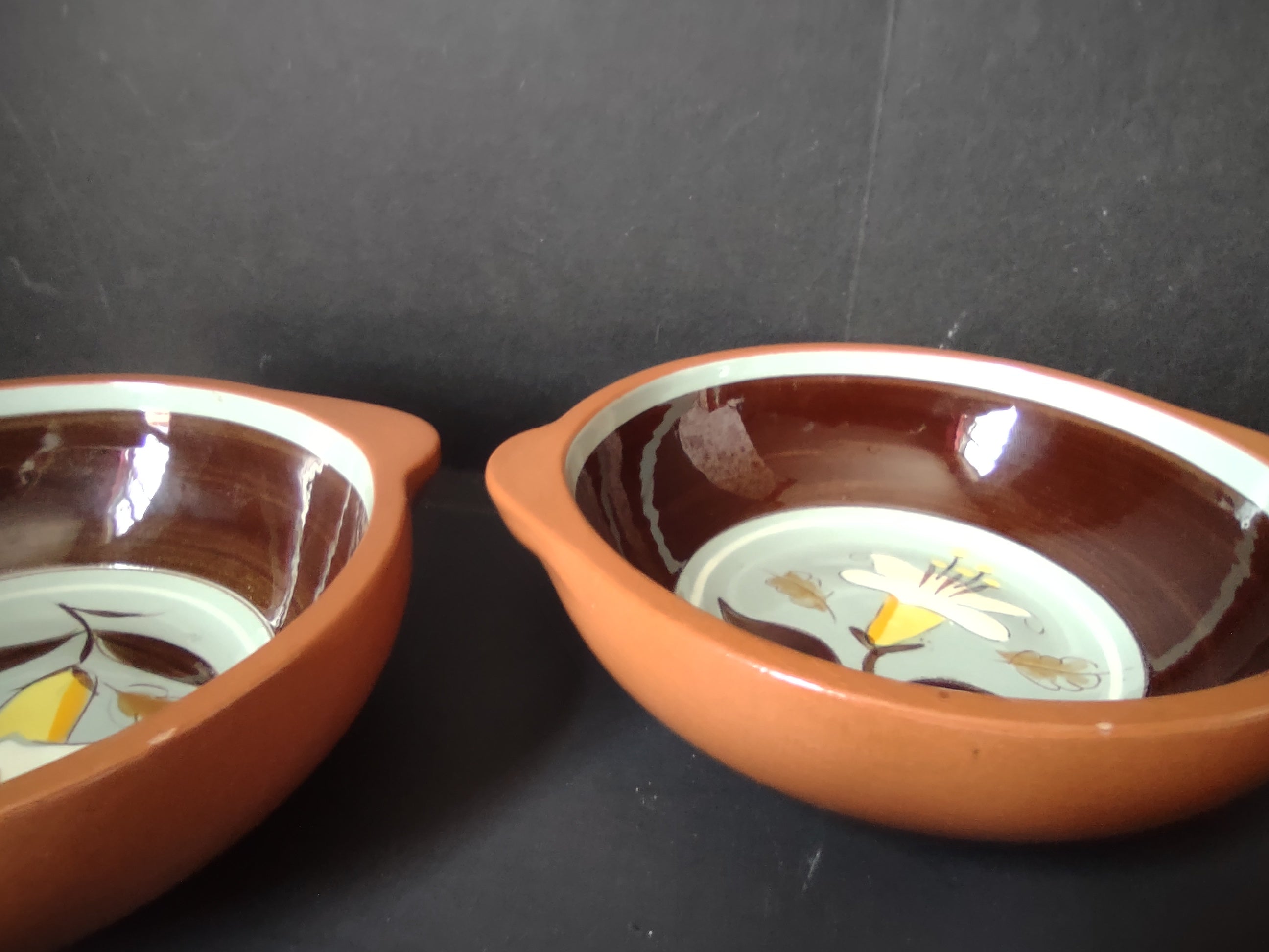 Vintage Stangl Golden Harvest Lug Soup Bowl Brown Set/2 [6622]