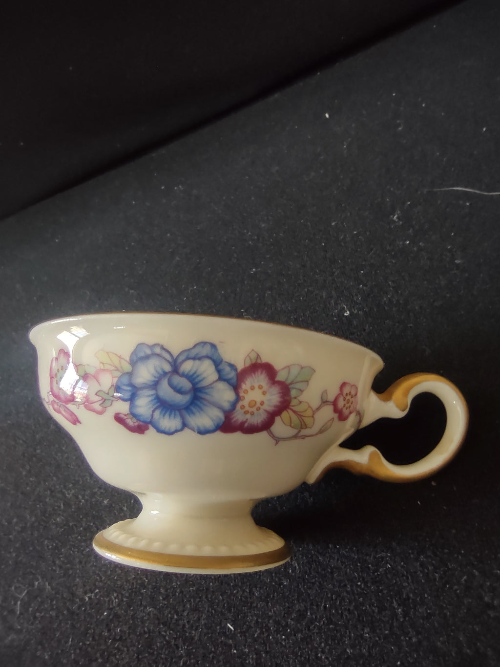 Vintage Castleton China Phoenix Demitasse Cup Blue Pink Floral Gold Trim [6637]