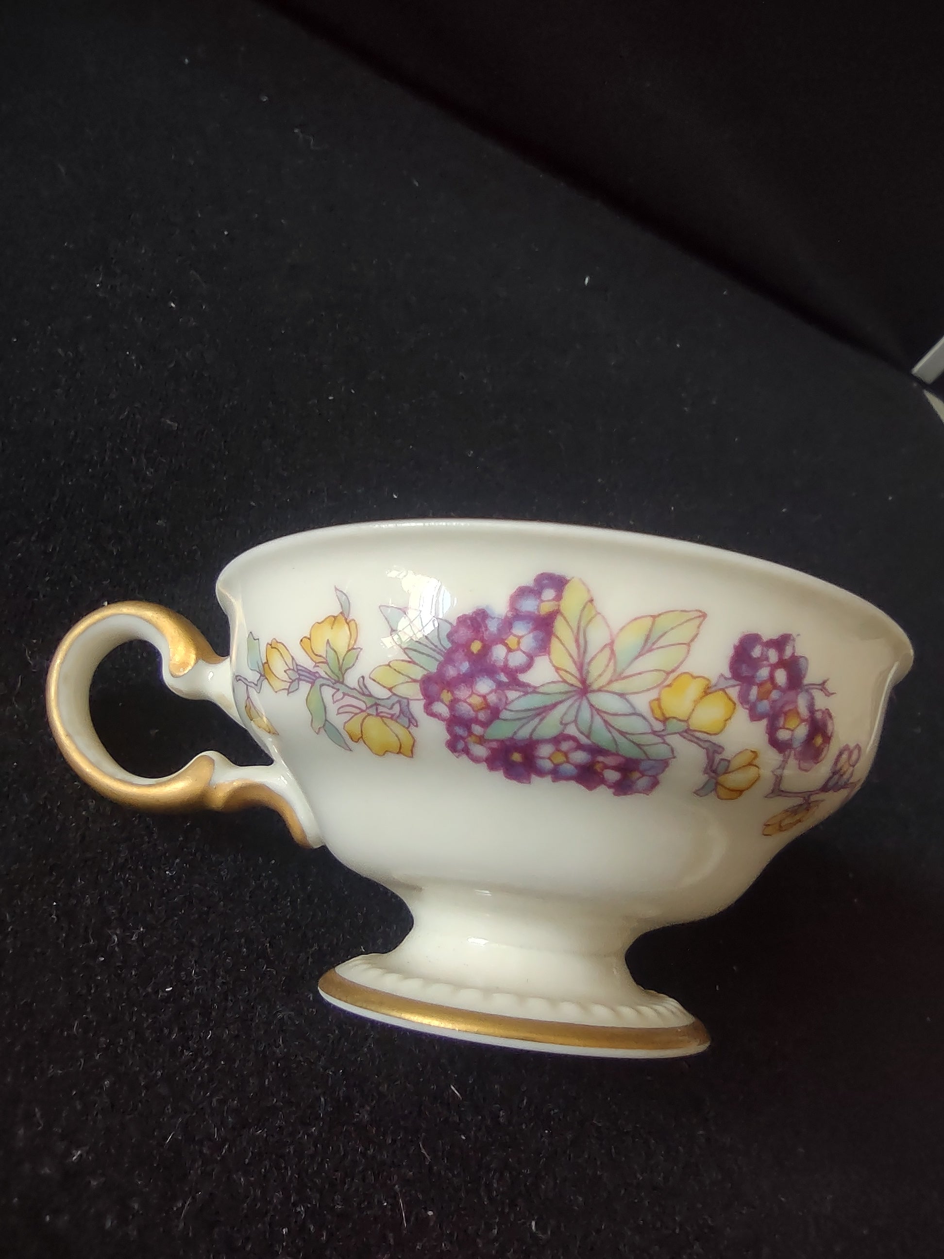 Vintage Castleton China Phoenix Demitasse Cup Blue Pink Floral Gold Trim [6637]