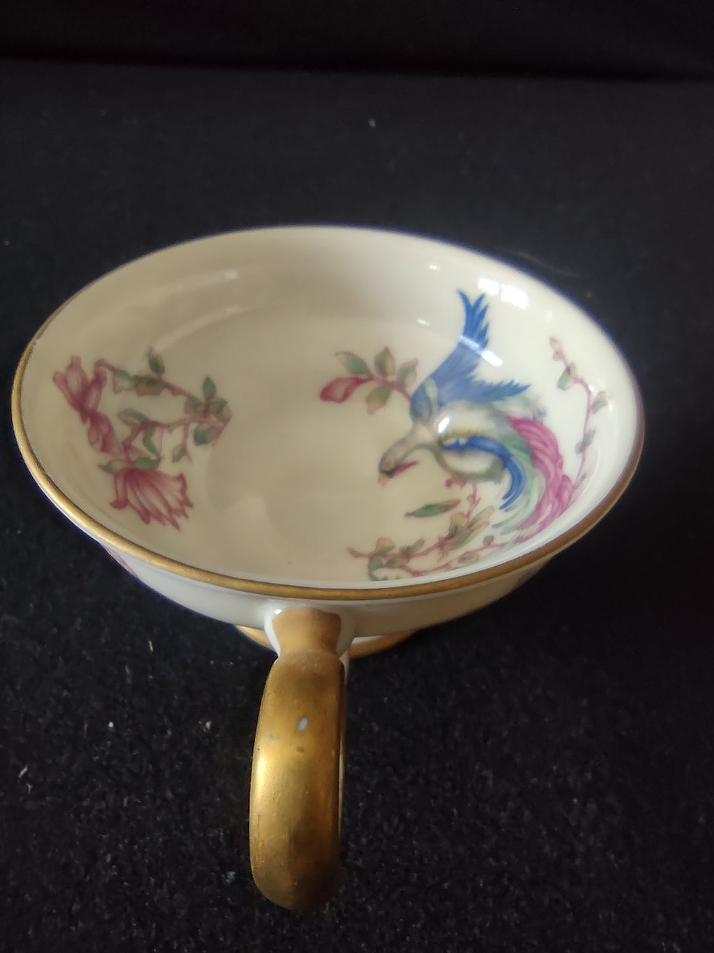 Vintage Castleton China Phoenix Demitasse Cup Blue Pink Floral Gold Trim [6637]
