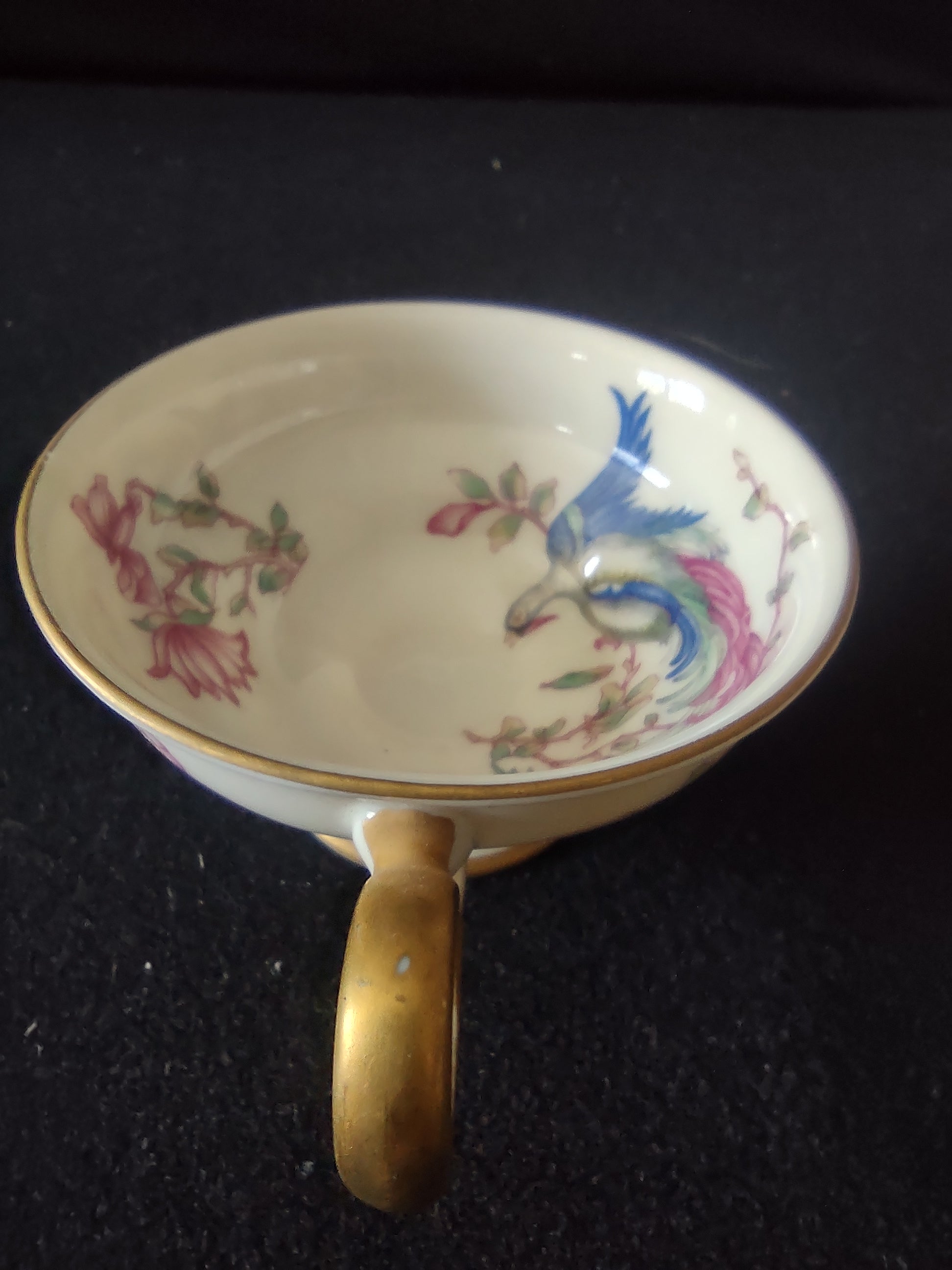 Vintage Castleton China Phoenix Demitasse Cup Blue Pink Floral Gold Trim [6637]