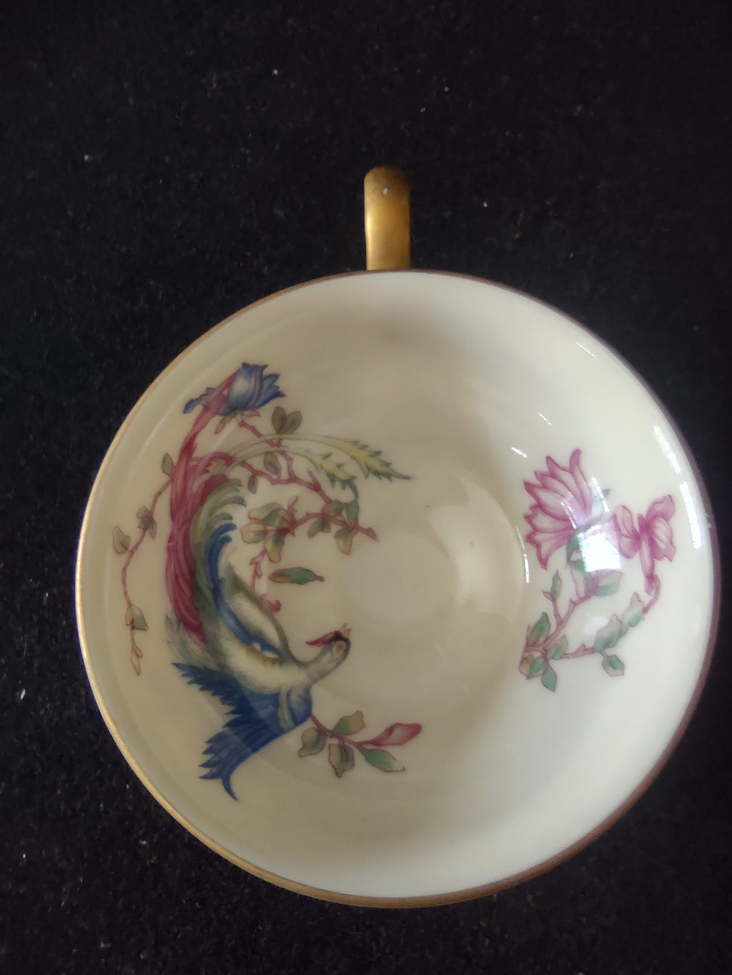 Vintage Castleton China Phoenix Demitasse Cup Blue Pink Floral Gold Trim [6637]