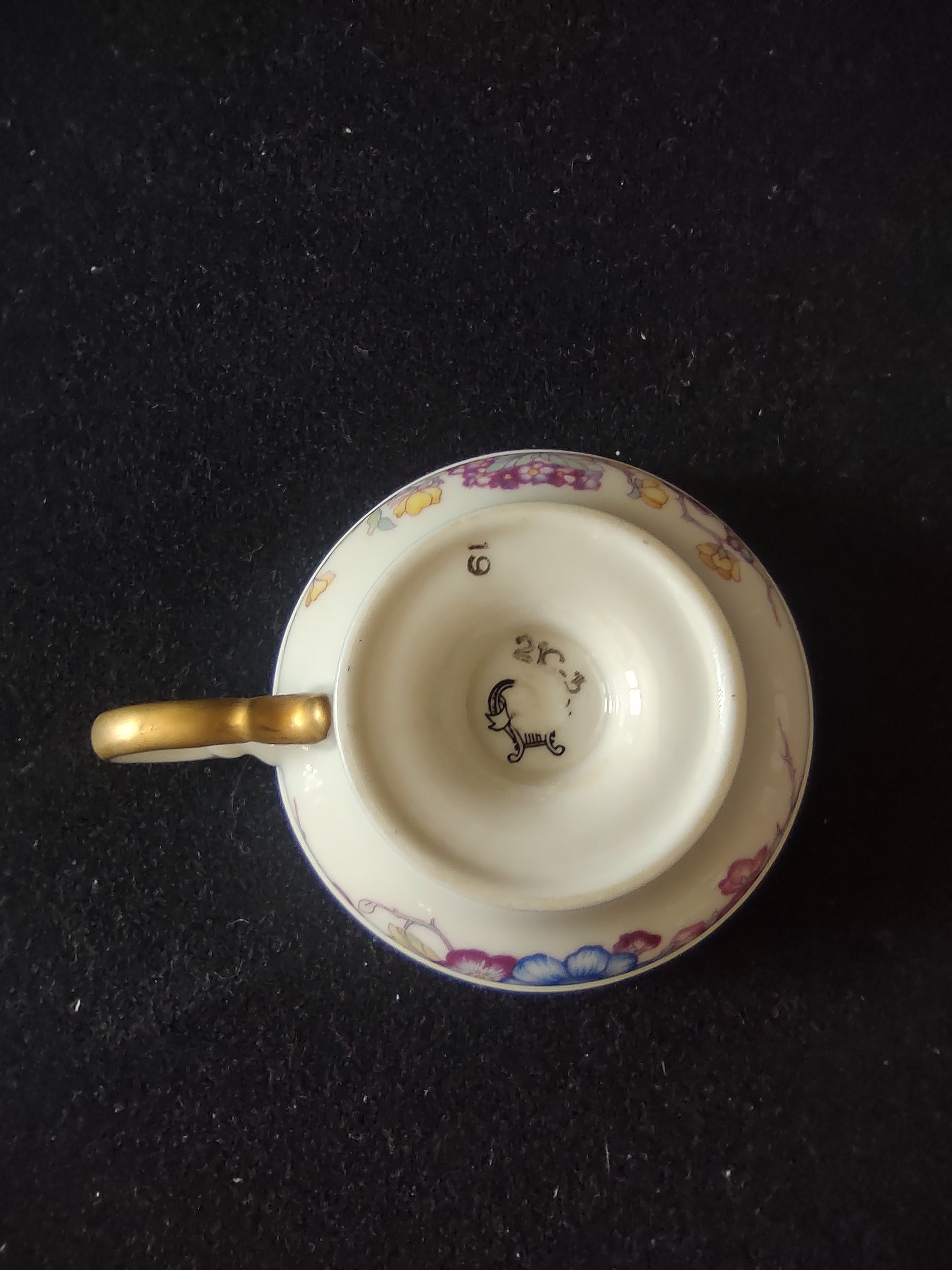Vintage Castleton China Phoenix Demitasse Cup Blue Pink Floral Gold Trim [6637]