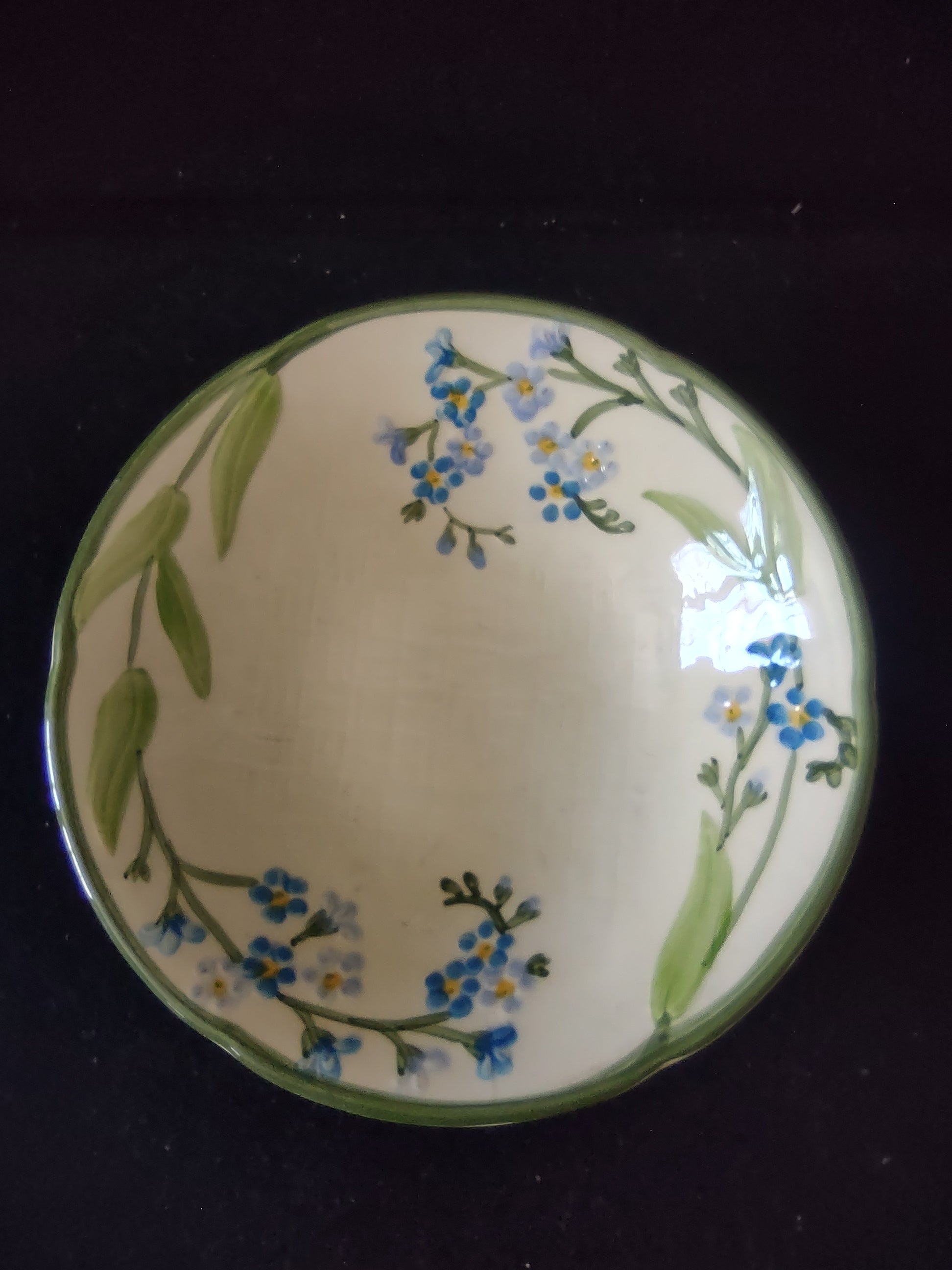 Vintage Franciscan Forget Me Not Bowl Blue Flowers Green USA 1954 [6638]