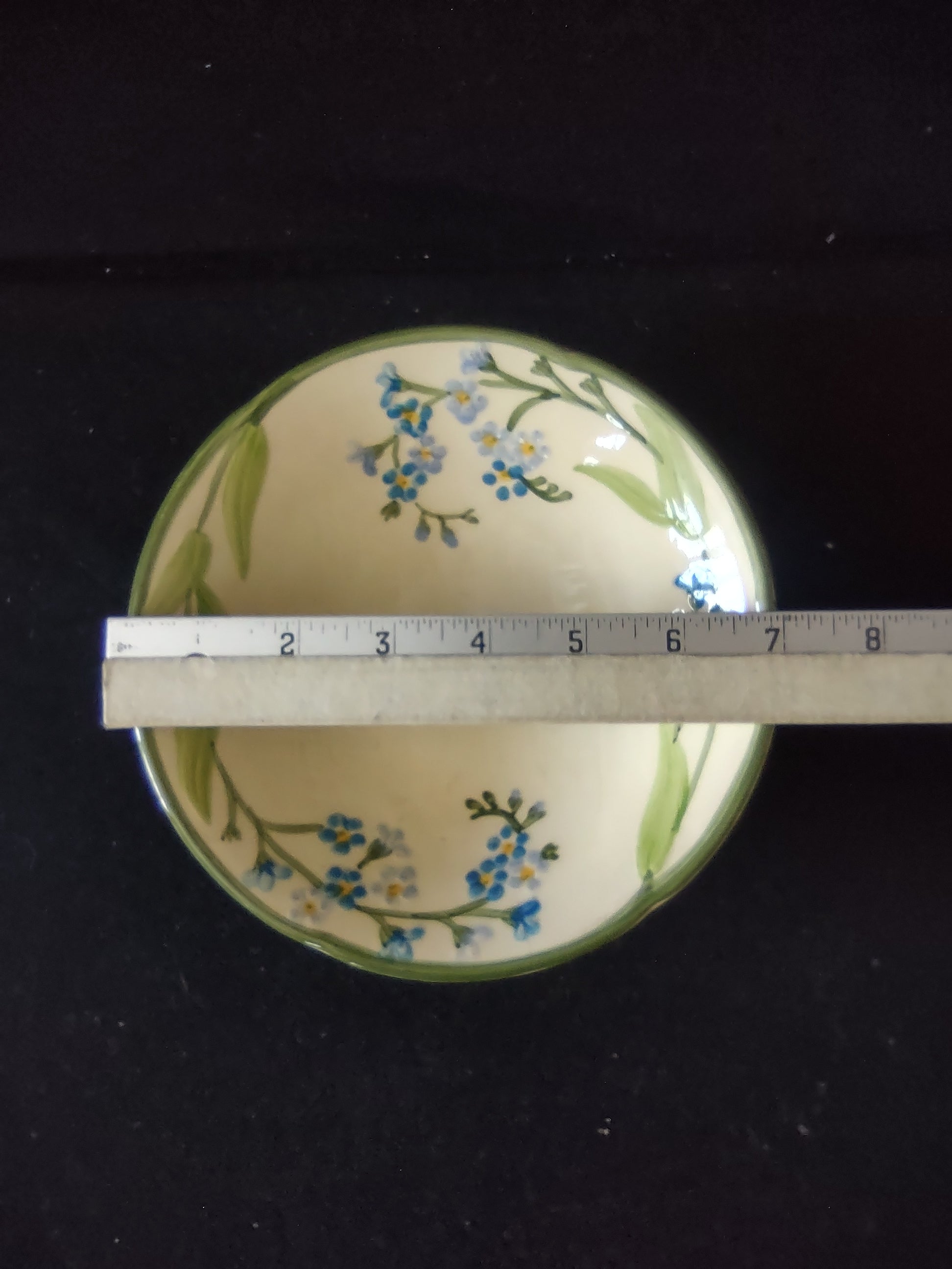Vintage Franciscan Forget Me Not Bowl Blue Flowers Green USA 1954 [6638]
