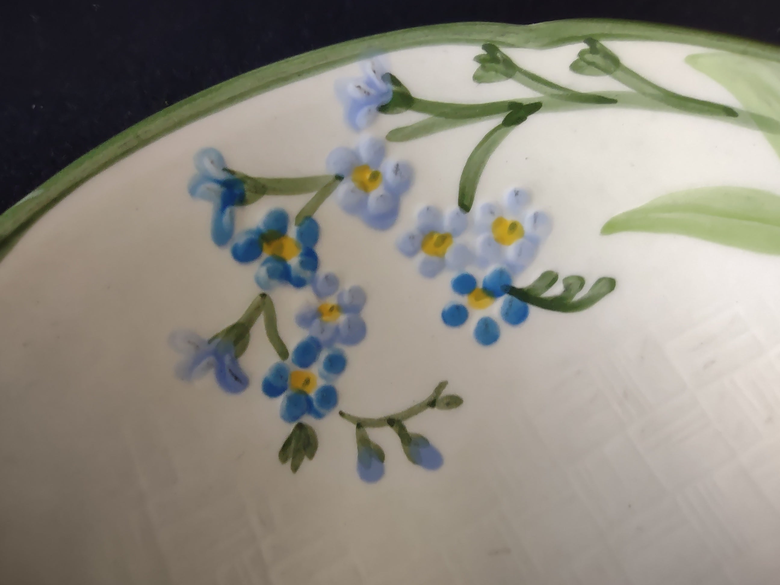 Vintage Franciscan Forget Me Not Bowl Blue Flowers Green USA 1954 [6638]