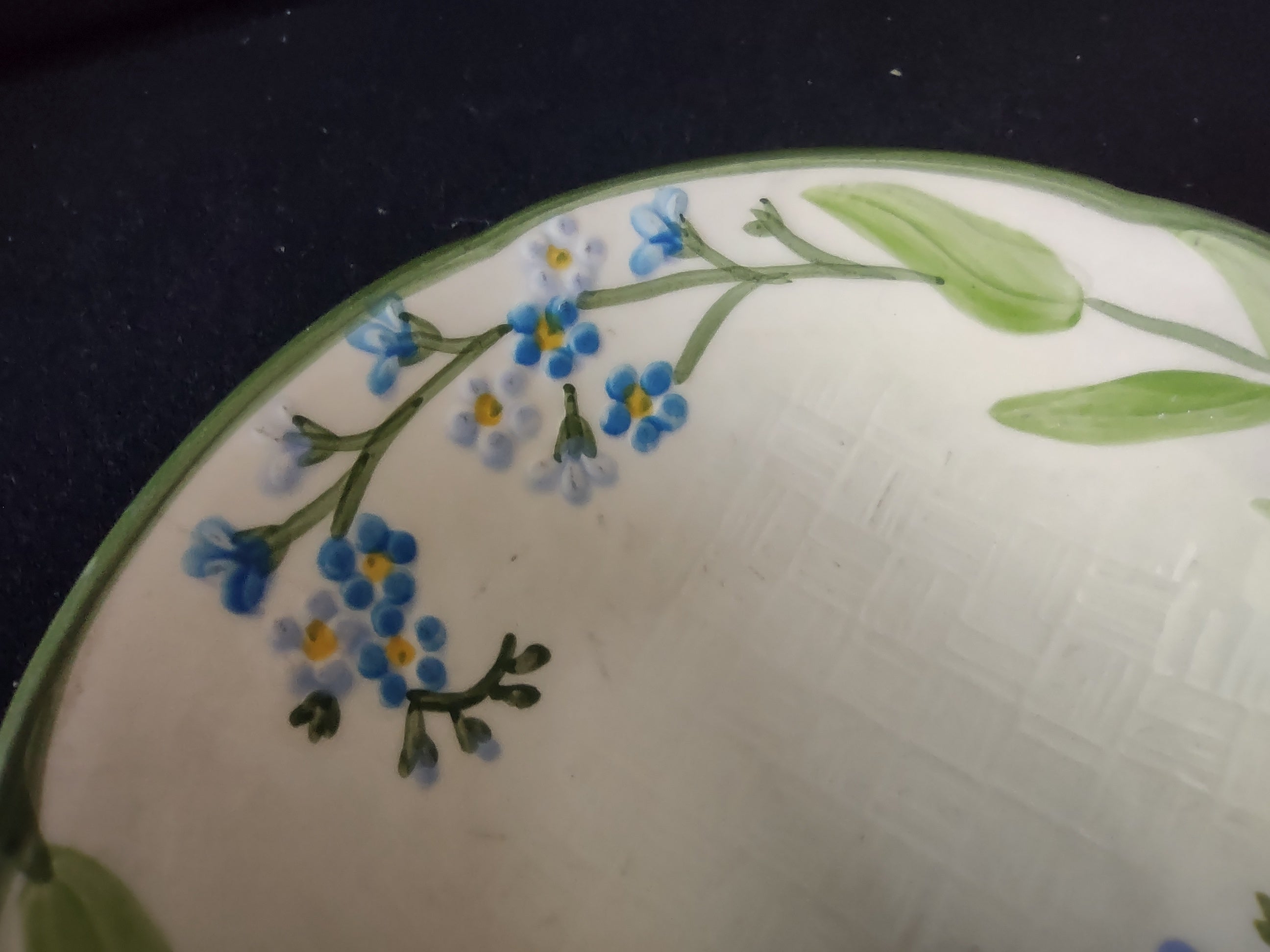 Vintage Franciscan Forget Me Not Bowl Blue Flowers Green USA 1954 [6638]