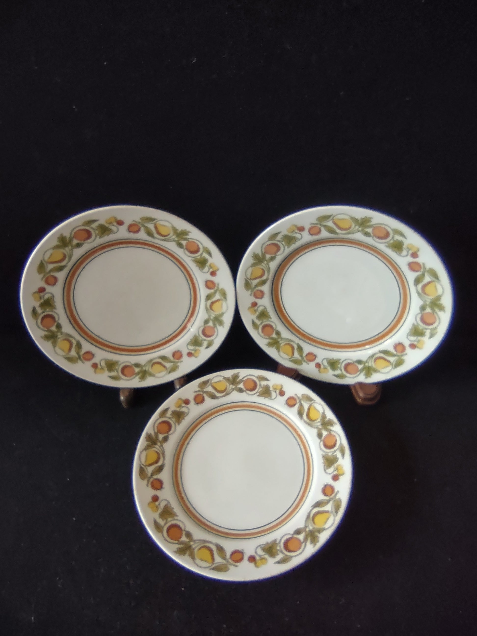 Vintage Franciscan Picnic Bread Butter Plate Set of 3 Pears Peaches Japan [6642]