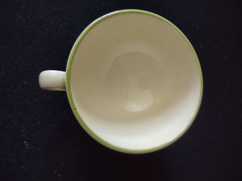 Vintage Hand Painted Blue Yellow Floral Tea Cup Green Rim Cream [6646]