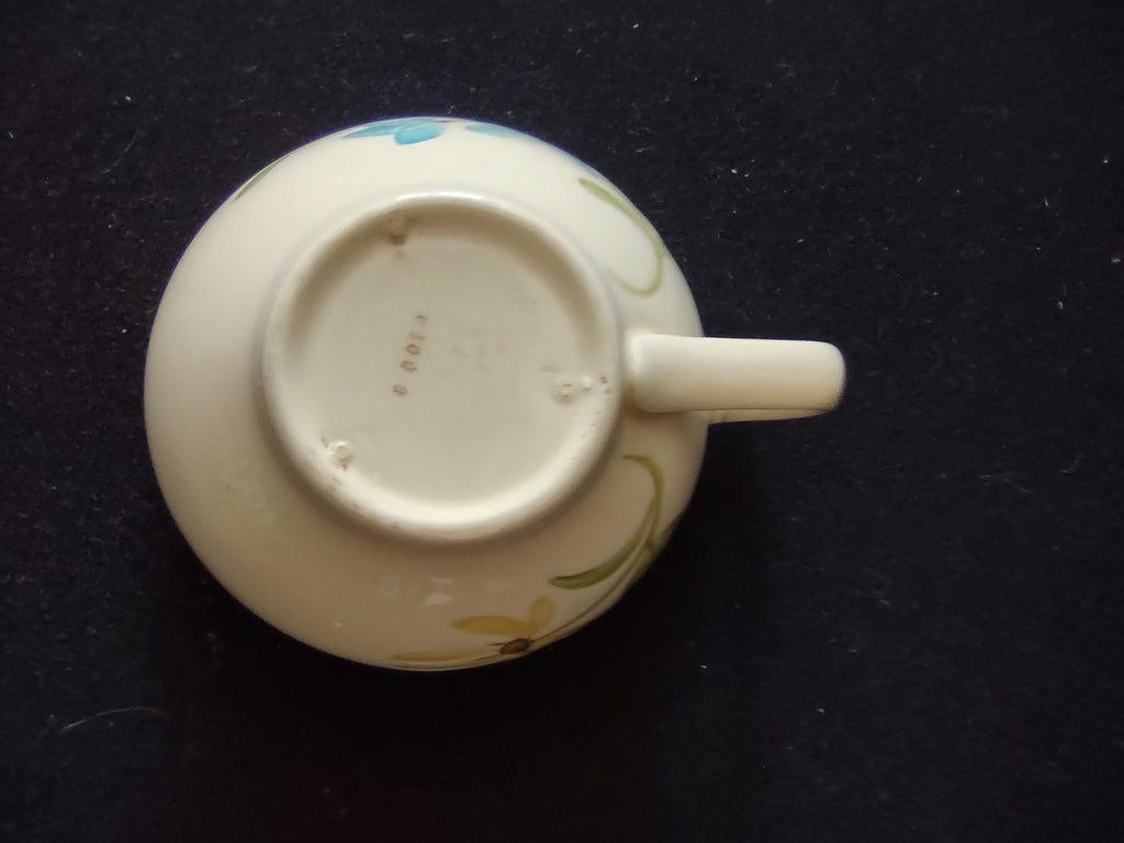 Vintage Hand Painted Blue Yellow Floral Tea Cup Green Rim Cream [6646]