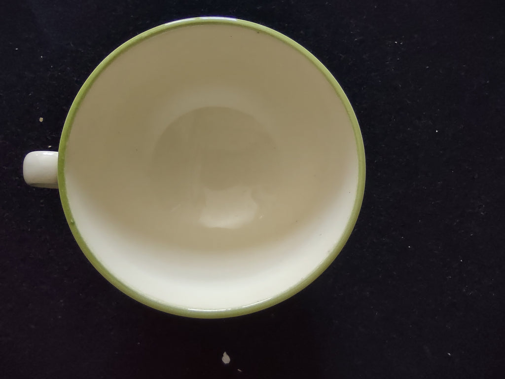 Vintage Hand Painted Blue Yellow Floral Tea Cup Green Rim Cream [6646]