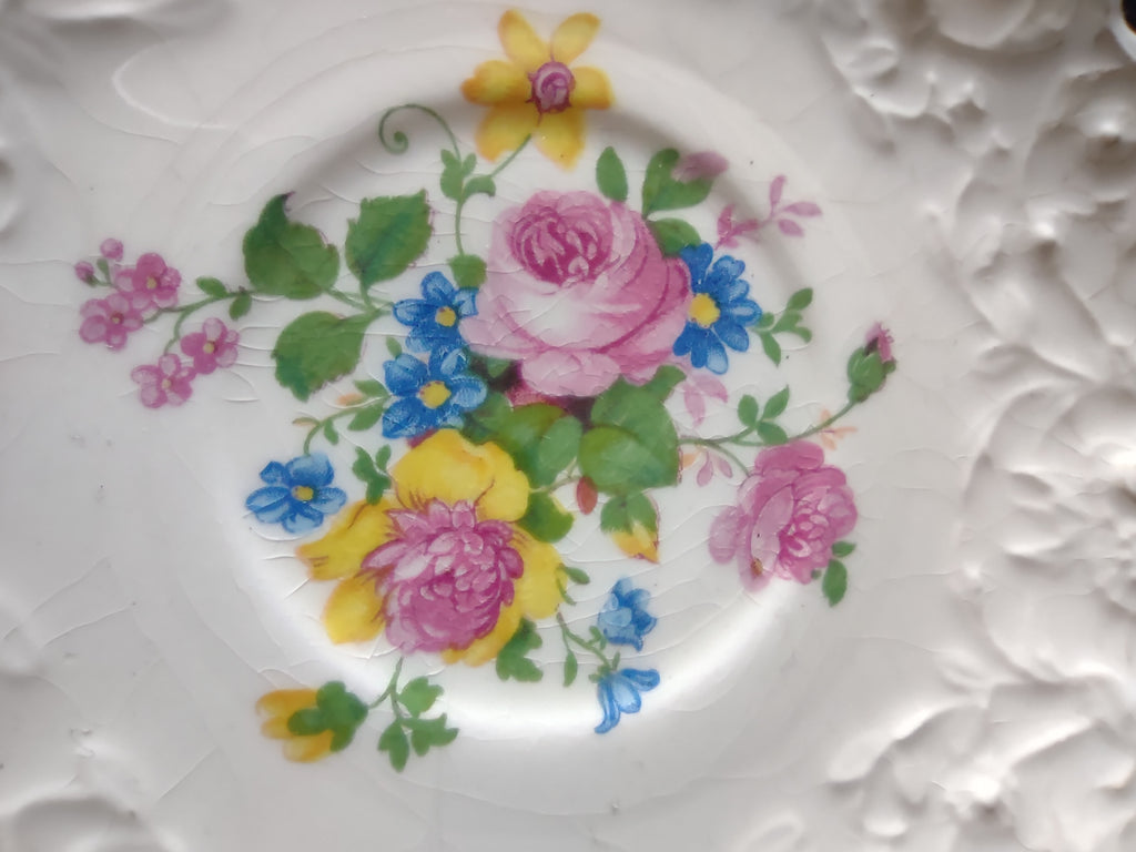 Vintage Pope-Gosser Rose Point Tudor Saucer Embossed Floral USA [6647]
