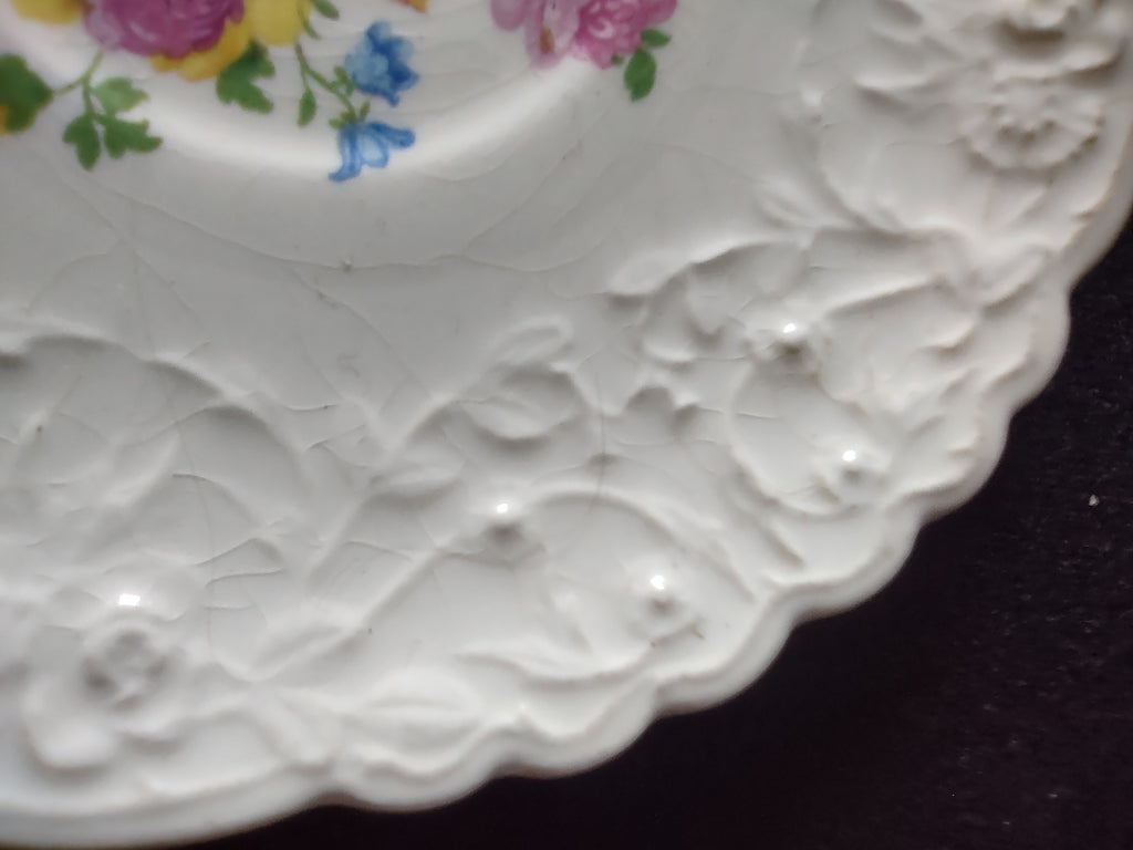 Vintage Pope-Gosser Rose Point Tudor Saucer Embossed Floral USA [6647]