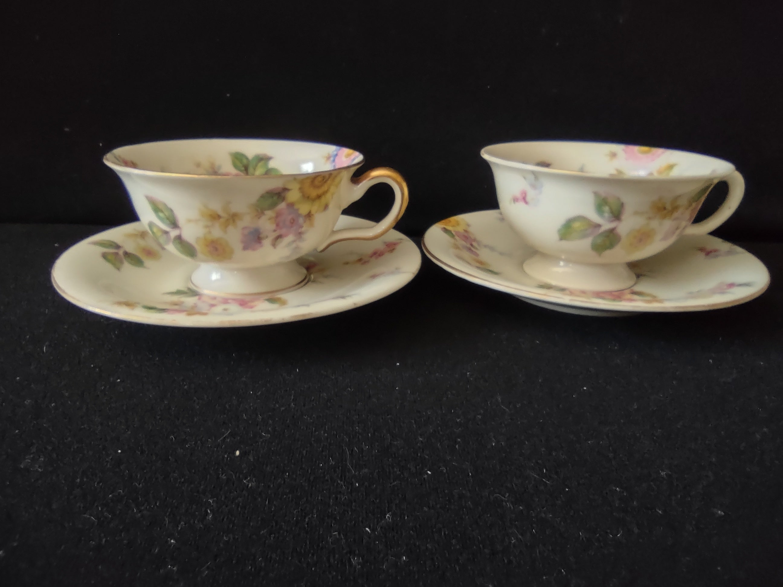 Vintage Castleton Sunnybrooke Cup & Saucer Pair Pink Yellow Floral [6649]